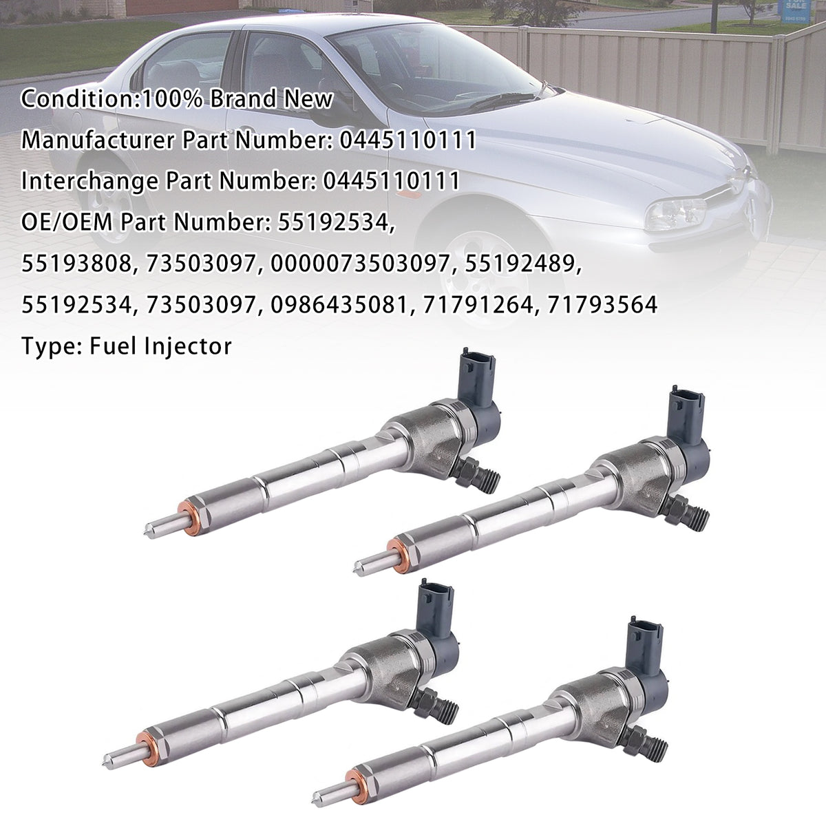 2001-2010 Alfa Romeo 147 1.9 JTD 4Pcs Fuel Injector 0445110111 55192534 Generic