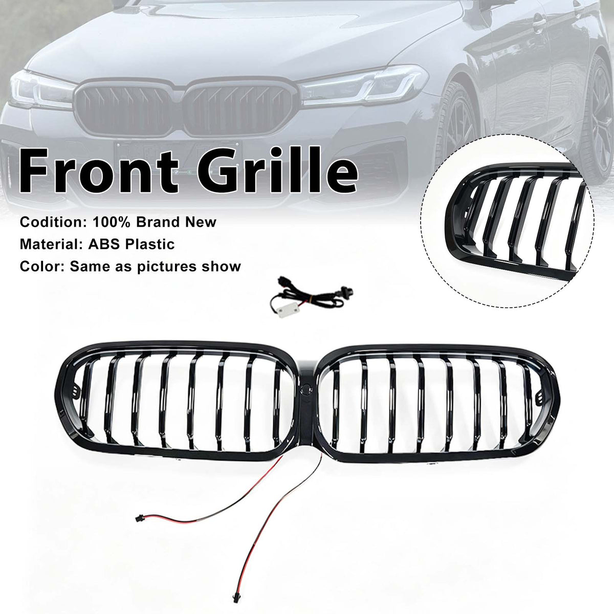 2021-2024 BMW 5 Series G30 G31 G38 With Camera Hole Front Kidney Grill Grille W/LED Grille-360-AE Generic