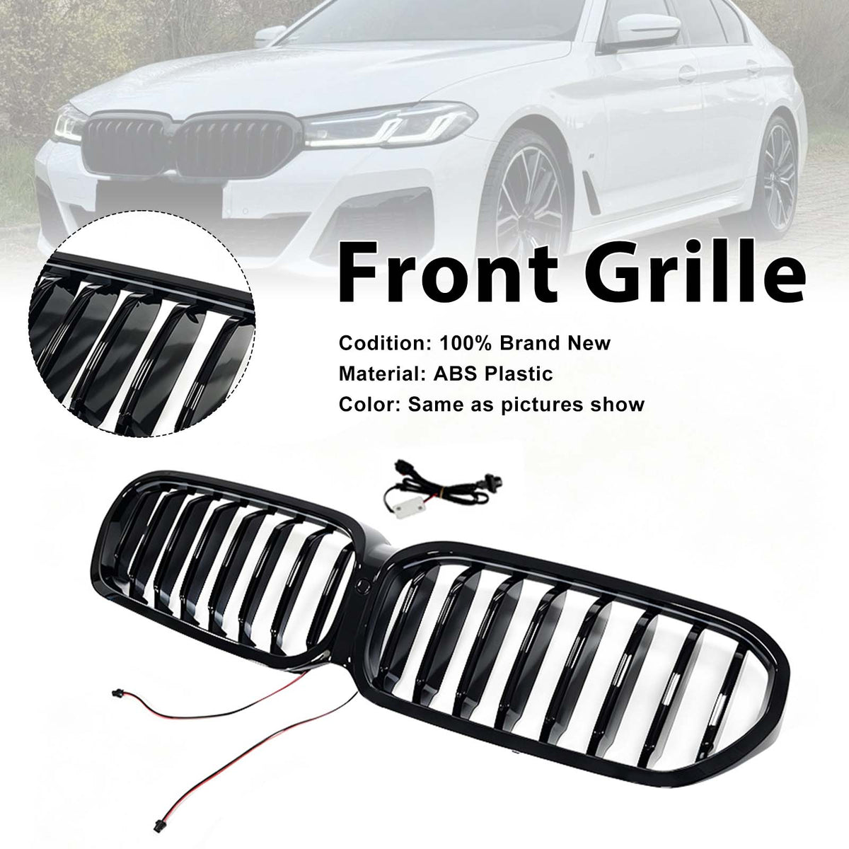 2021-2024 BMW 5 Series G30 G31 G38 With Camera Hole Front Kidney Grill Grille W/LED Grille-360-AE Generic