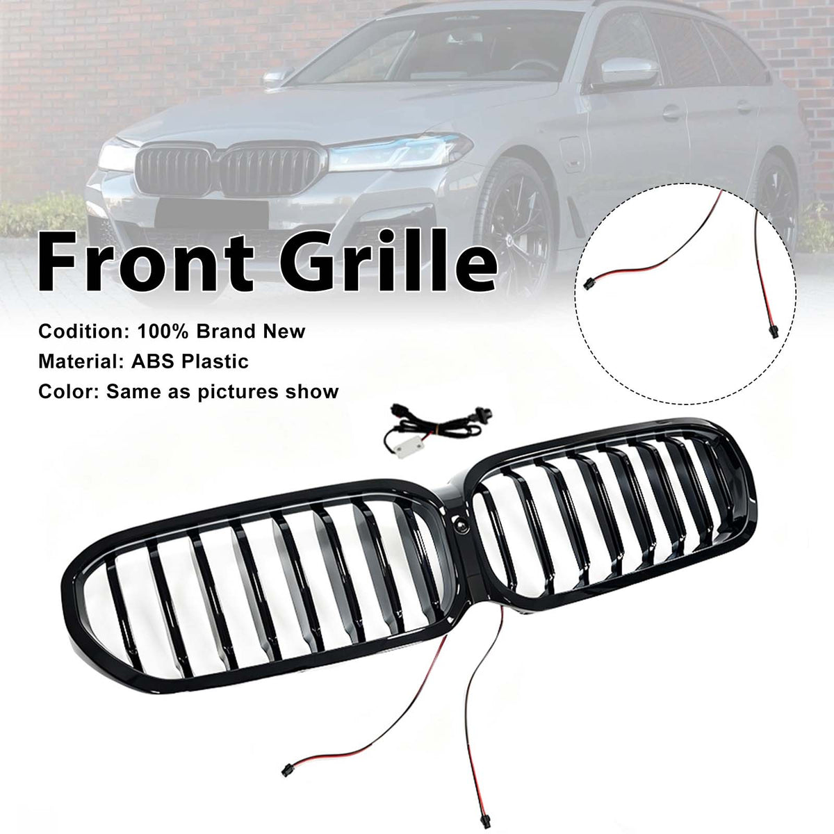 2021-2024 BMW 5 Series G30 G31 G38 With Camera Hole Front Kidney Grill Grille W/LED Grille-360-AE Generic