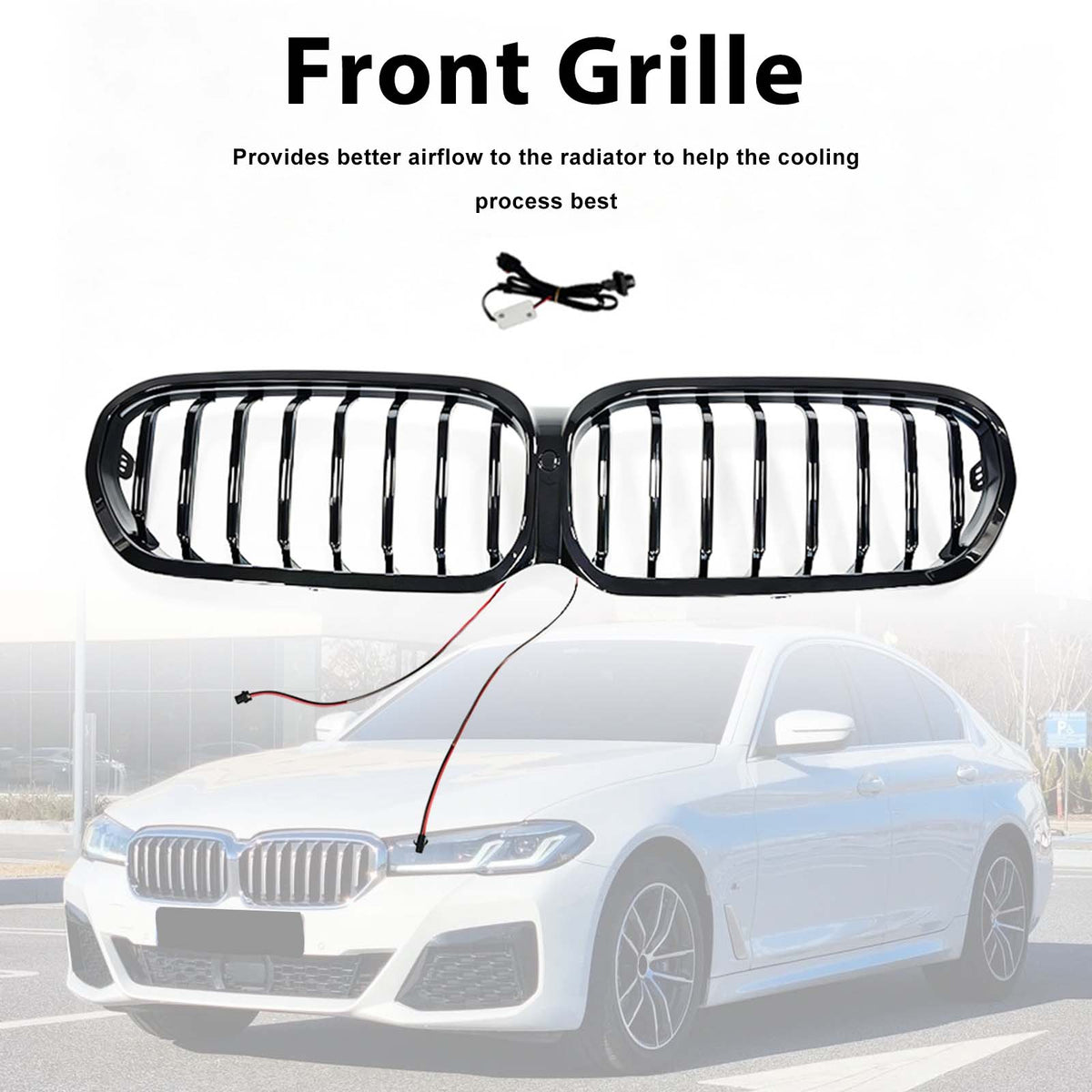 2021-2024 BMW 5 Series G30 G31 G38 With Camera Hole Front Kidney Grill Grille W/LED Grille-360-AE Generic