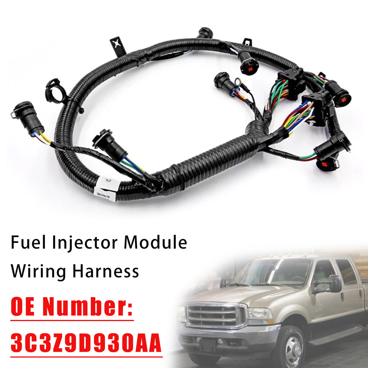 2003 Ford F-250 Super Duty 8 Cyl 6.0L 4AT 4R100, 5AT, 6MT Fuel Injector Wiring Harness 3C3Z9D930AA Generic