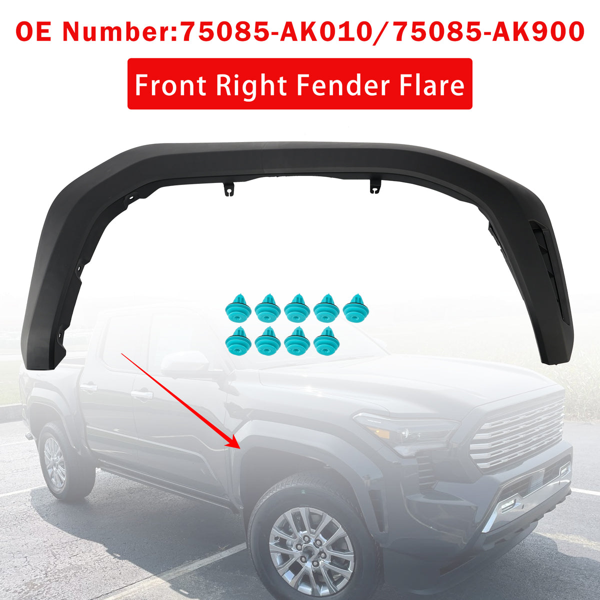 2024-2026 Toyota Tacoma Front Right Fender Flare With Clips 75085-AK010 75085-AK900 Generic