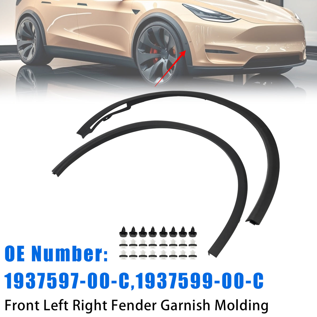 2025-2026 Tesla Model Y Left Right Fender Molding 1937597-00-C 1937599-00-C Generic