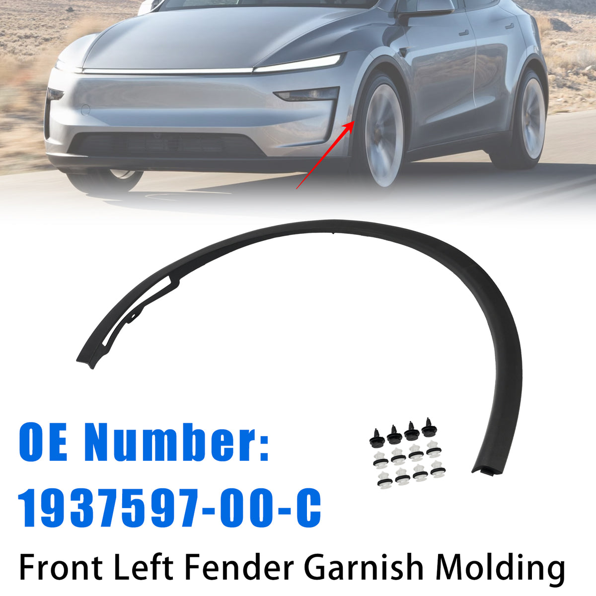 2025-2026 Tesla Model Y Front Left Fender Garnish Molding 1937597-00-C Generic