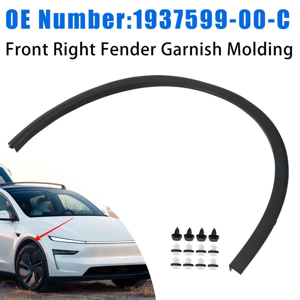 2025-2026 Tesla Model Y Front Right Fender Molding 1937599-00-C Generic