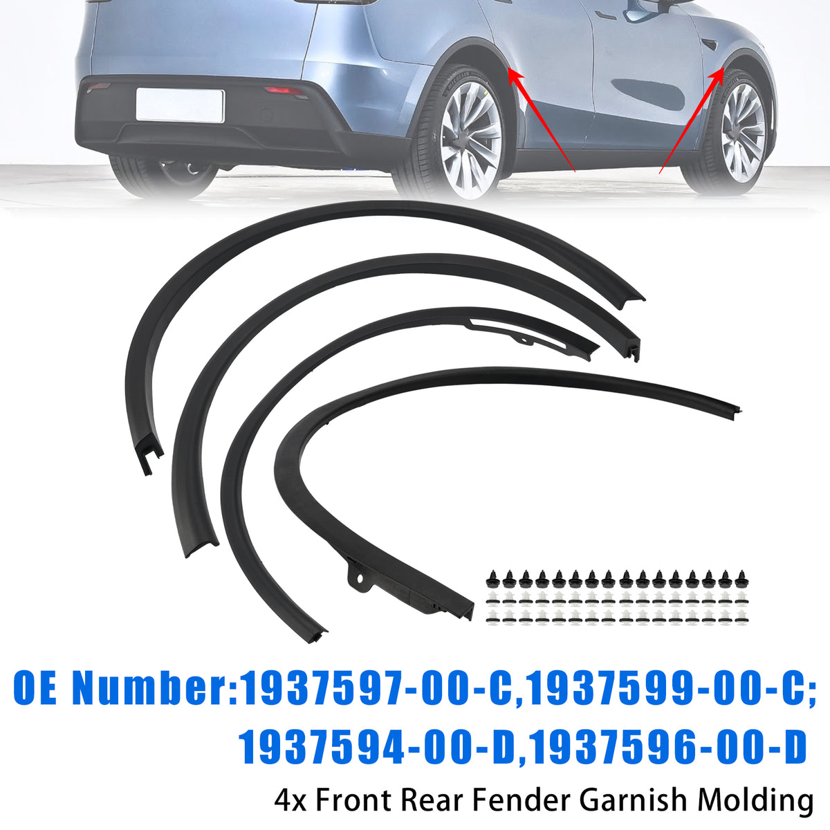 2025-2026 Tesla Model Y 4X Front Rear Fender Molding 1937597-00-C 1937599-00-C Generic