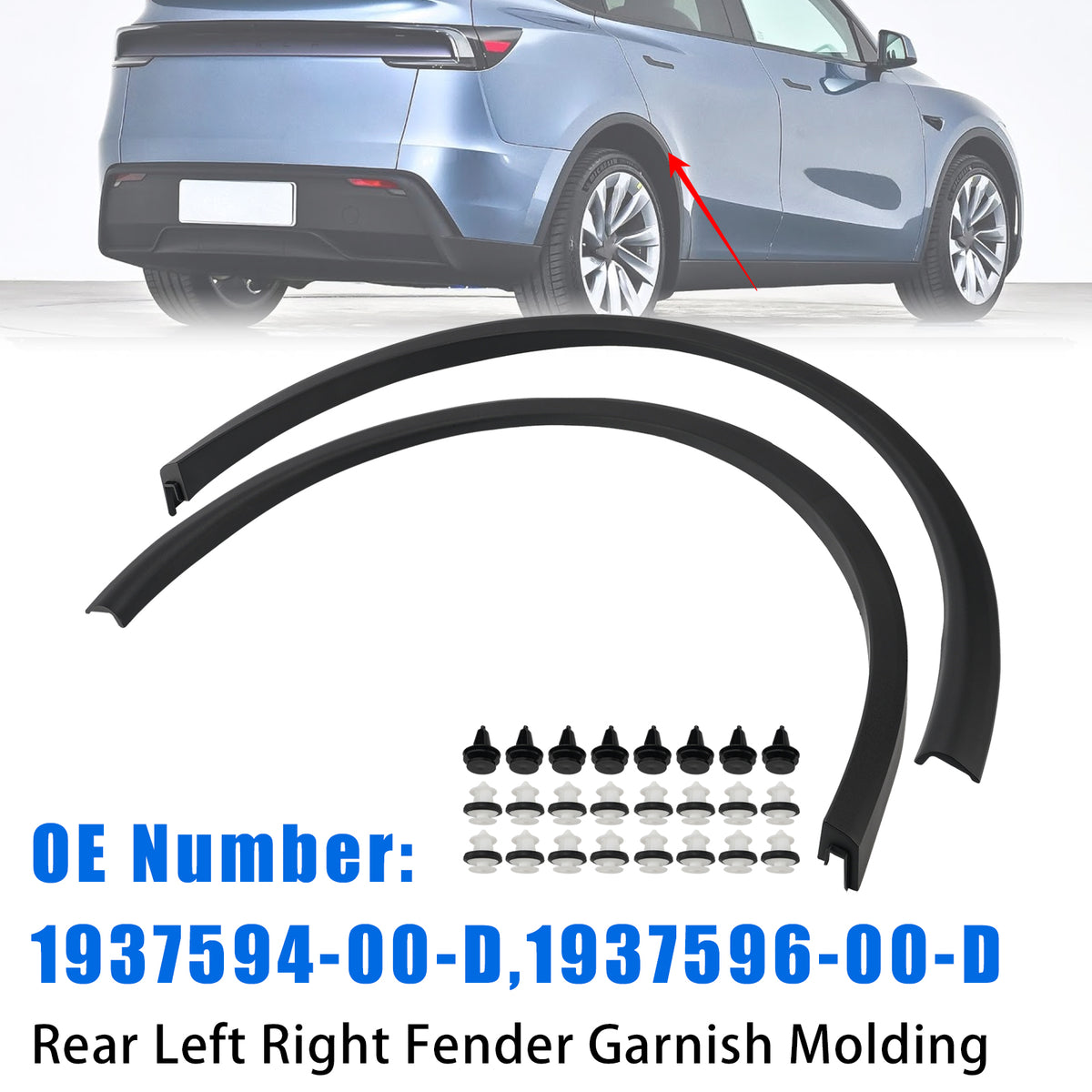 2025-2026 Tesla Model Y Rear Left Right Fender Garnish Molding 1937594-00-D 1937596-00-D Generic