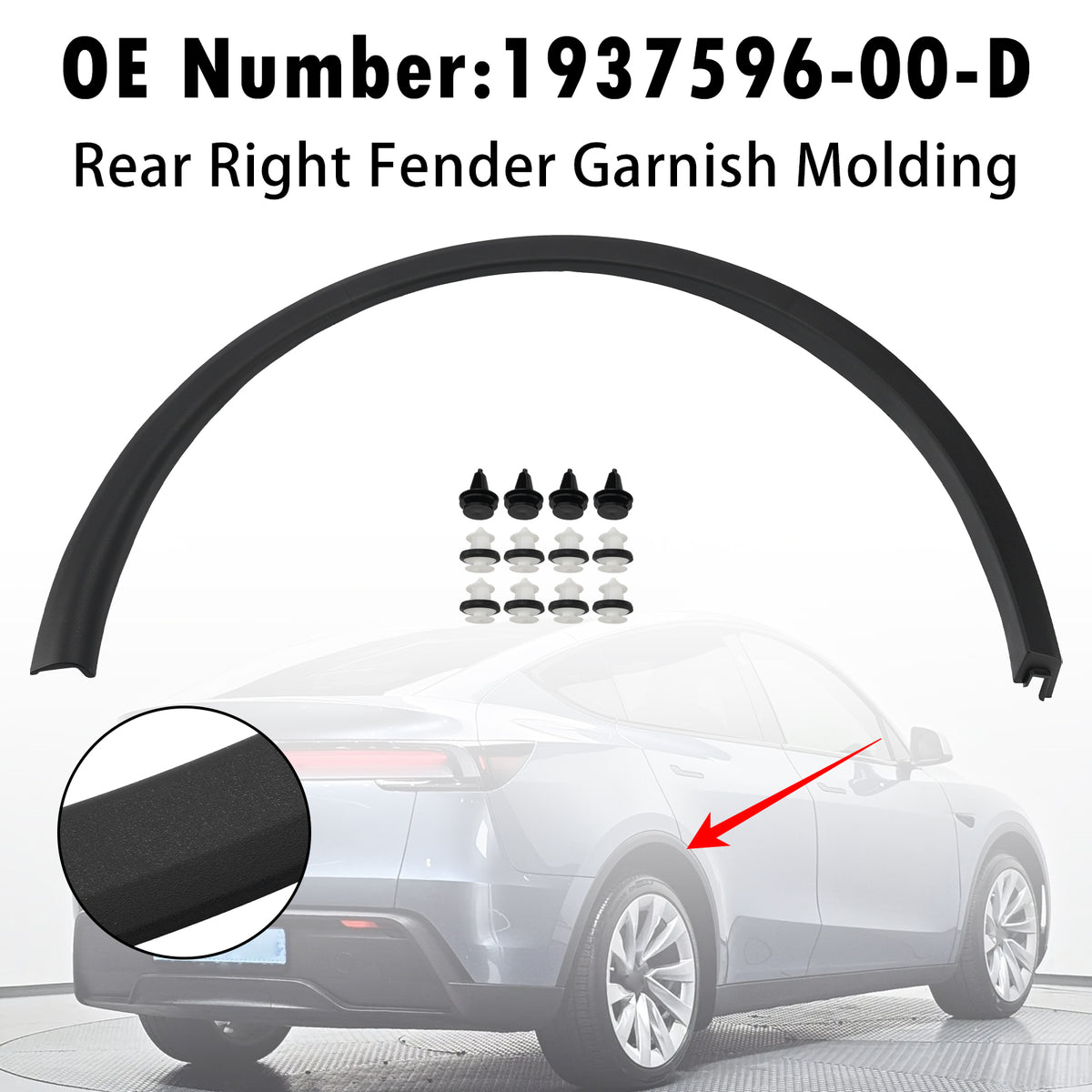 Moulage de garniture de garde-boue arrière droit Tesla Model Y 2025-2026 1937596-00-D générique
