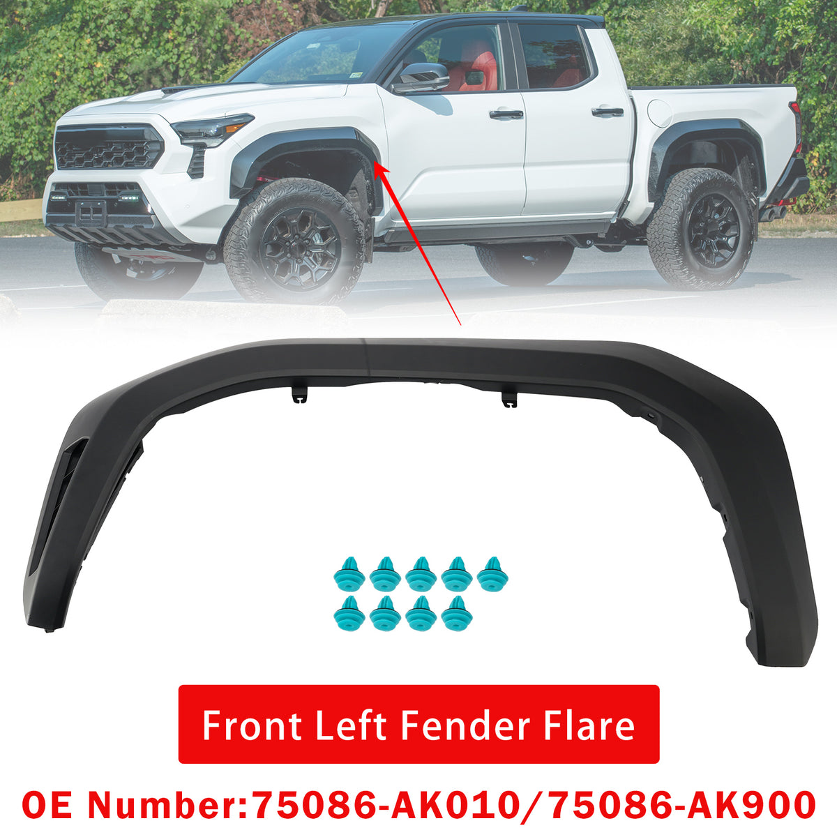 2024-2026 Toyota Tacoma Front Left Fender Flare With Clips 75086-AK010 75086-AK900 Generic