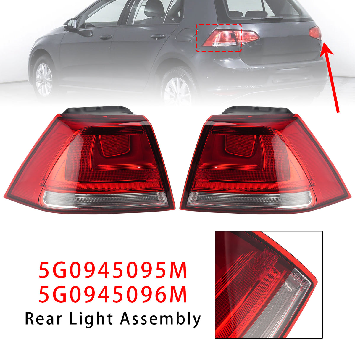2012-2017 VW Golf VII MK7 1.6 TDI Rear Outer Left+Right Taillight 5G0945095M 5G0945096M Generic