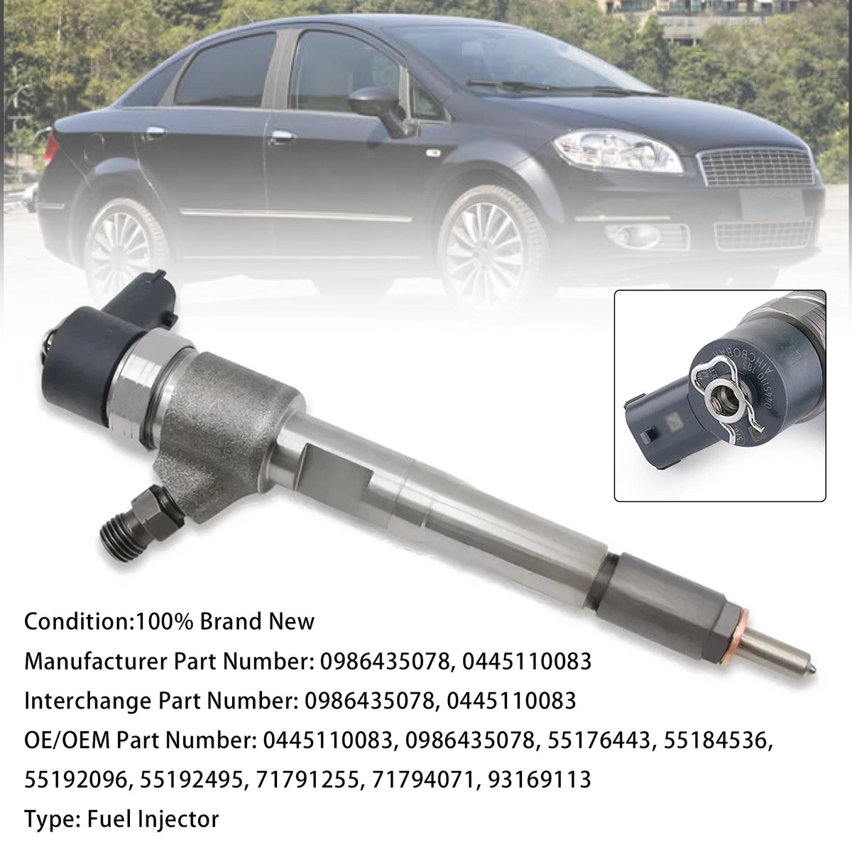 2006-2011 Lancia Ypsilon 1Pcs Fuel Injector 0986435078 0445110083 Generic