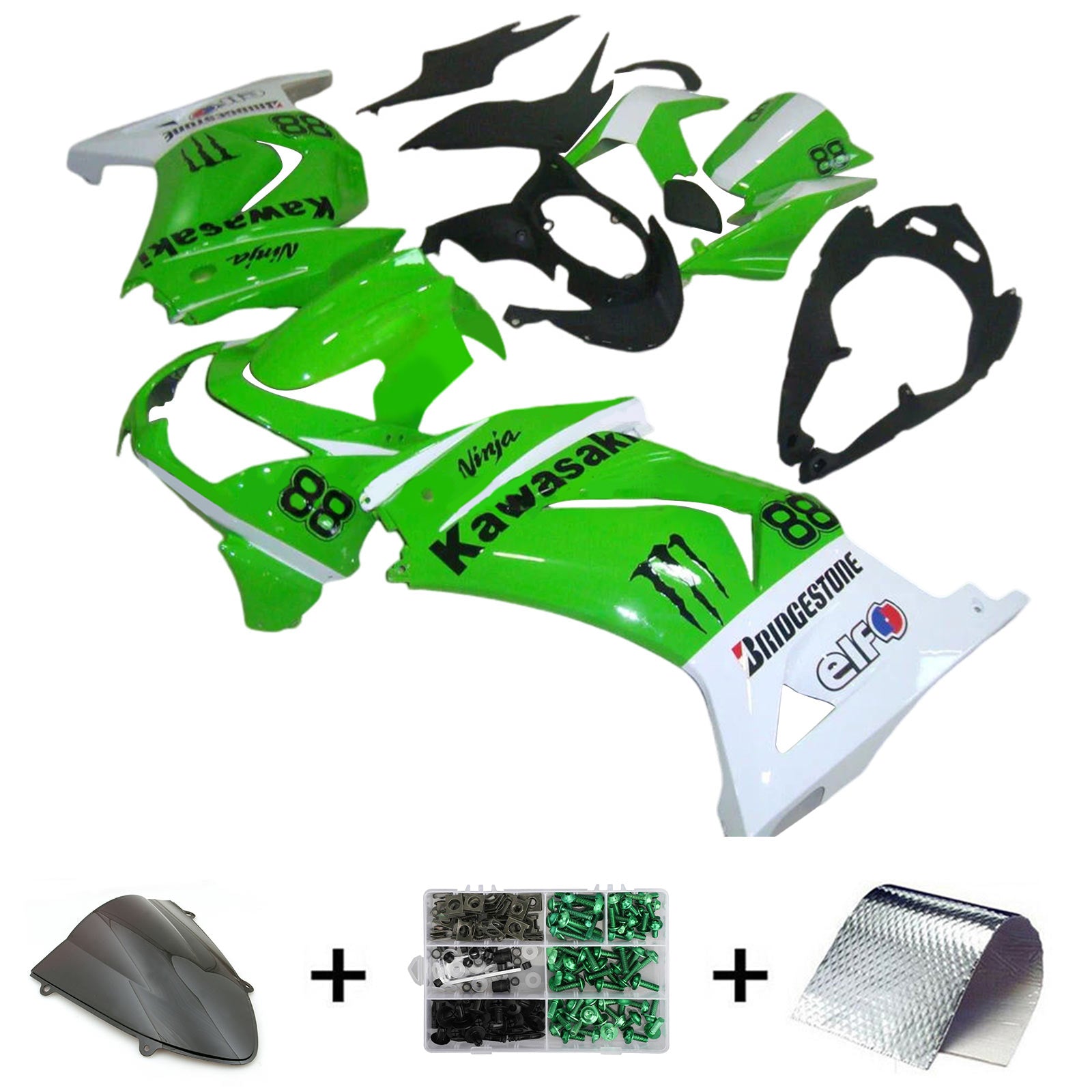 Kit de carénage d'injection Kawasaki EX250 Ninja250R 2008-2012, carrosserie en plastique ABS