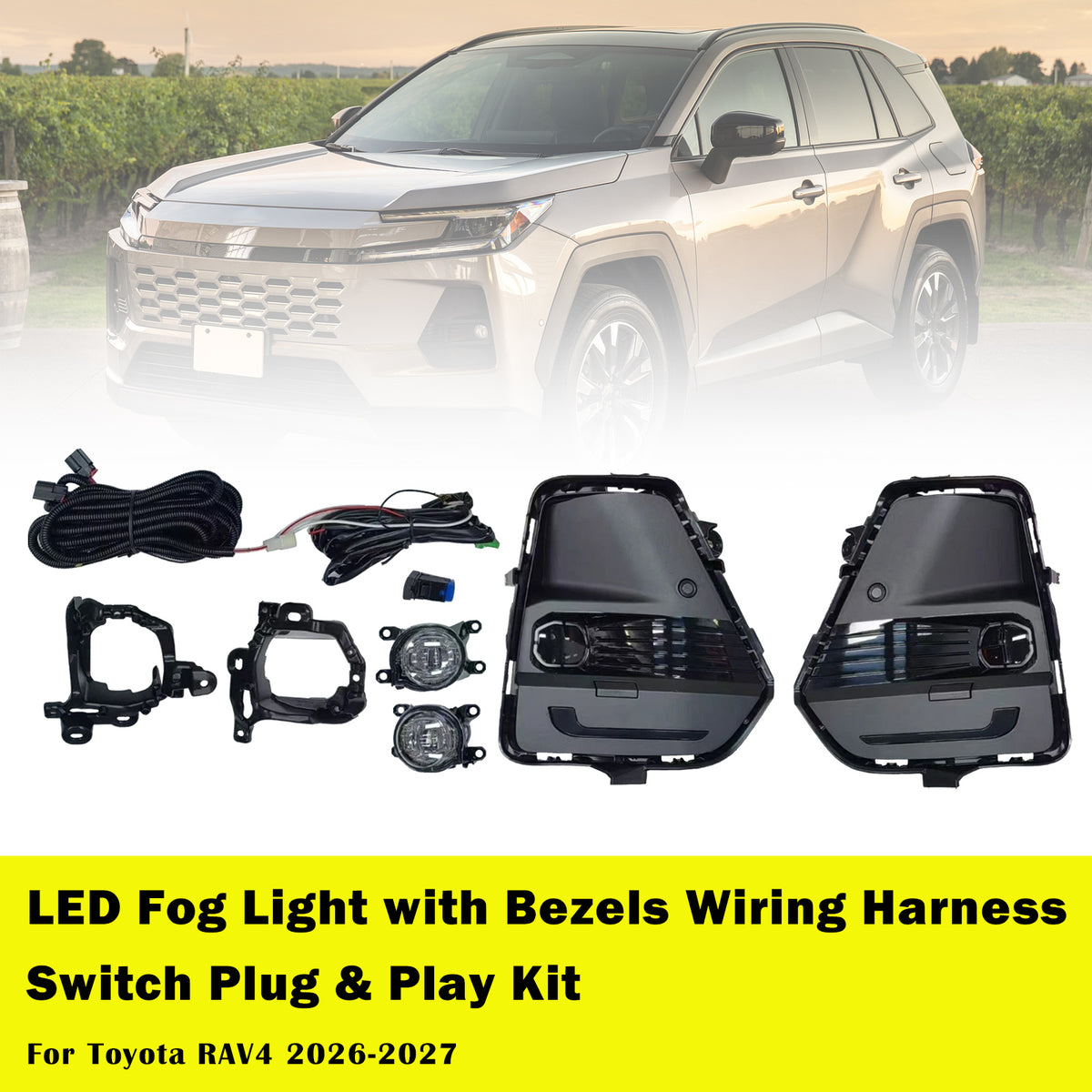 2026-2027 Toyota RAV4 White LED Front Bumper Fog Light Assembly Kit Bezel Generic