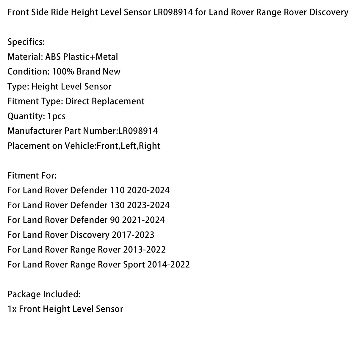 2023-2024 Land Rover Defender 130 Front Ride Height Level Sensor LR098914 Generic