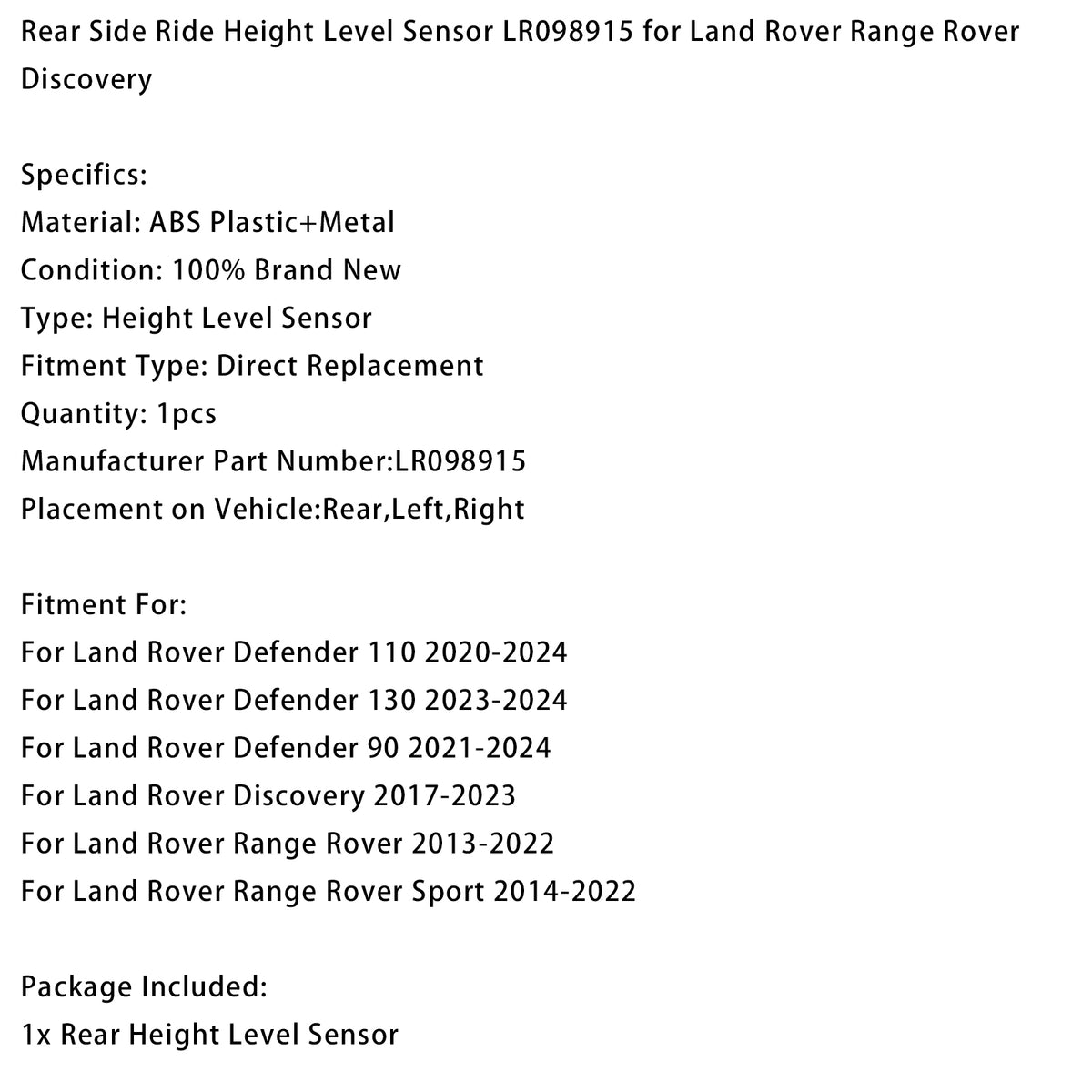 2017-2023 Land Rover Discovery Rear Ride Height Level Sensor LR098915 Generic