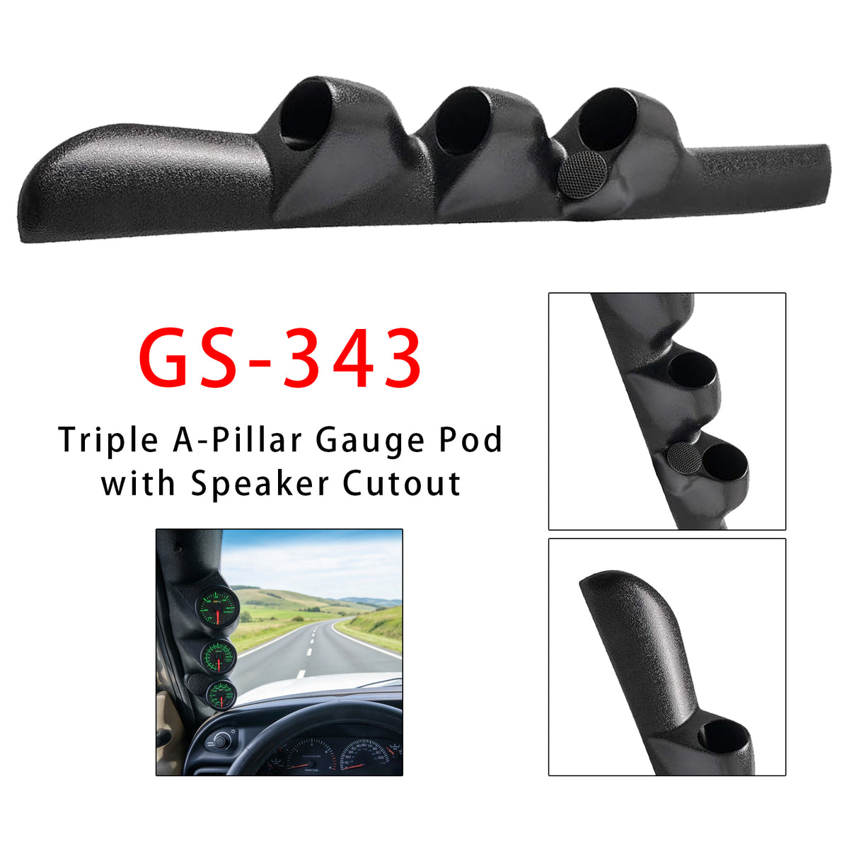 1998-2001 Dodge Ram 1500 Black Triple Pillar Gauge Pod with Speaker GS-343 GS343 Generic