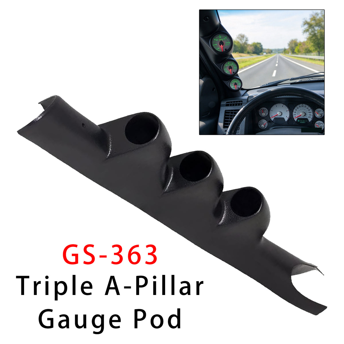 2002-2008 Dodge Ram 1500 Black Triple Pillar Gauge Pod GS-363 GS-63 Generic