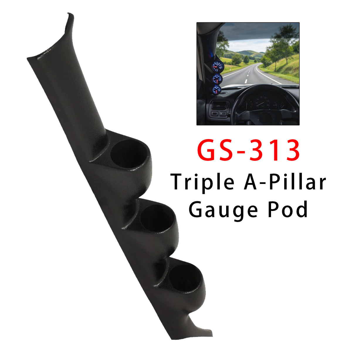 1996-2000 Honda Civic Black Triple Pillar Gauge Pod GS-313 Generic
