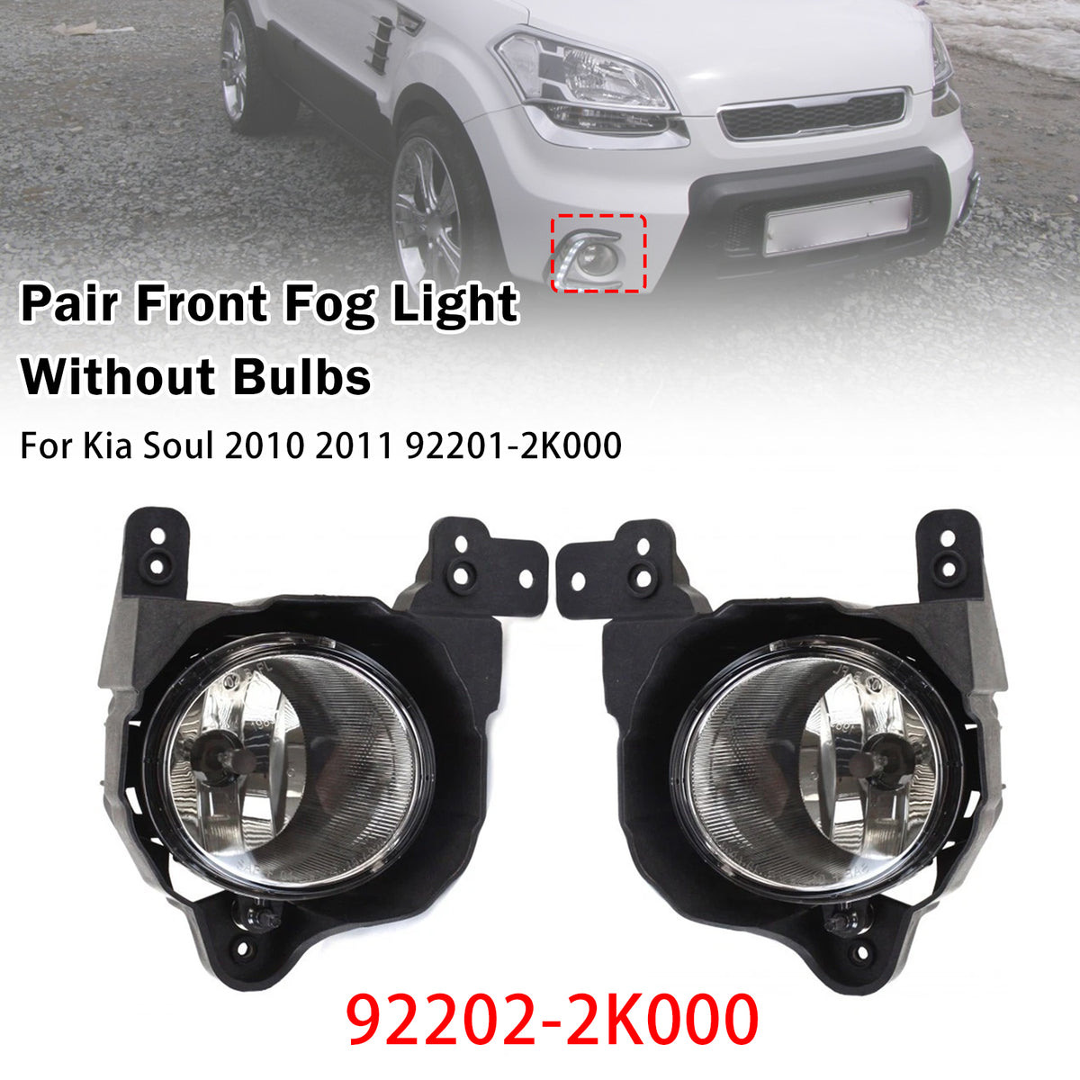2010 2011 Kia Soul Pair Front Fog Light Lamps 92201-2K000 92202-2K000 Generic