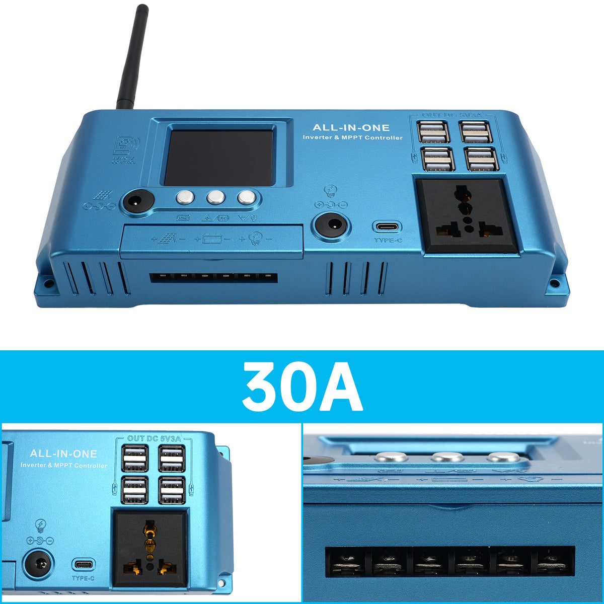 30A MPPT Off Grid Inverter Charger Combo MPPT Controller 12V/24V APP Control