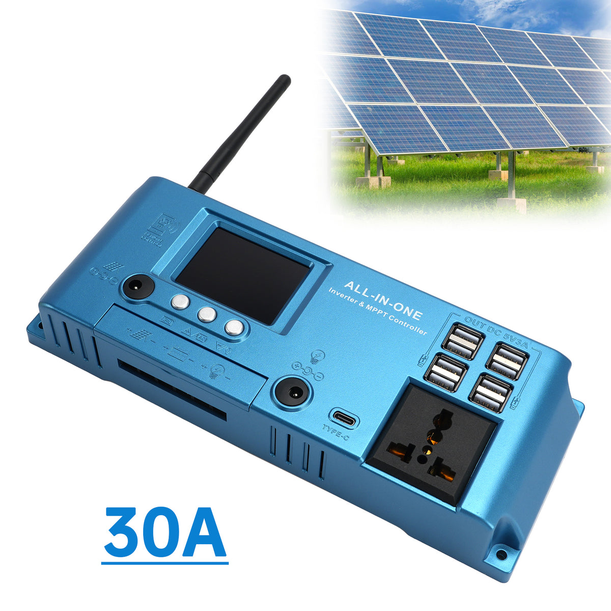 30A MPPT Off Grid Inverter Charger Combo MPPT Controller 12V/24V APP Control