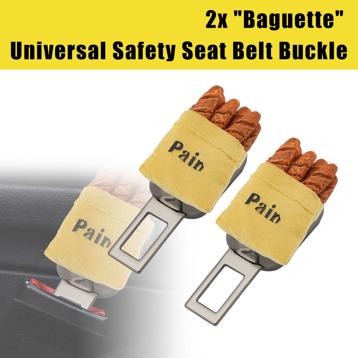 2X Baguette Universal Safety Seat Belt Buckle Alarm Stopper Extension Buckle
