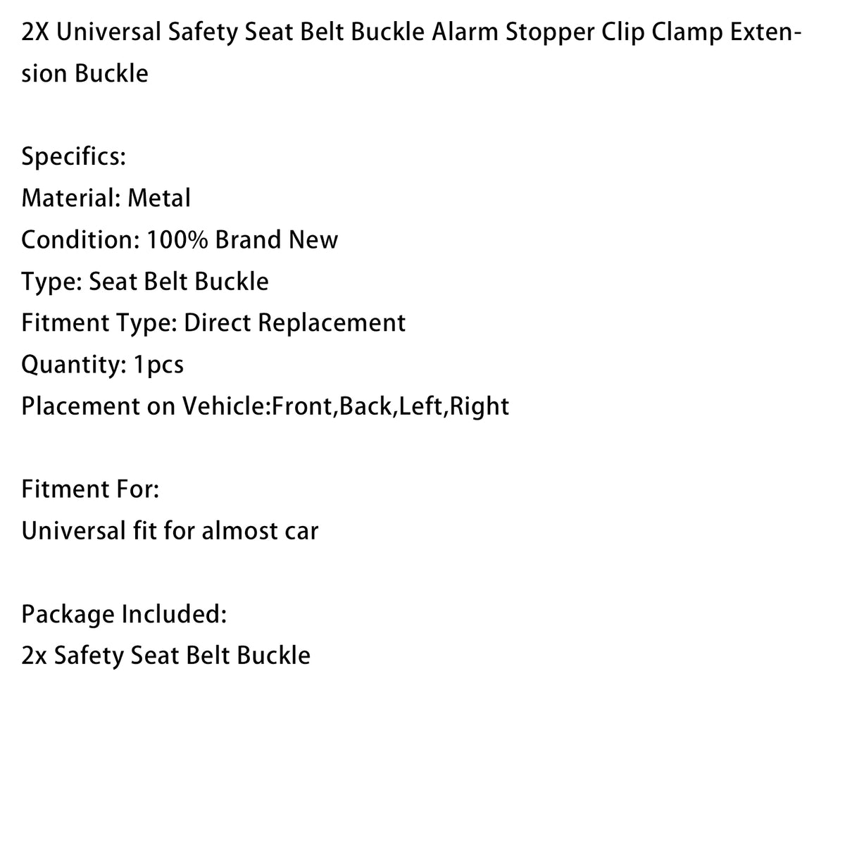 2X Universal Safety Seat Belt Buckle Alarm Stopper Extension Buckle