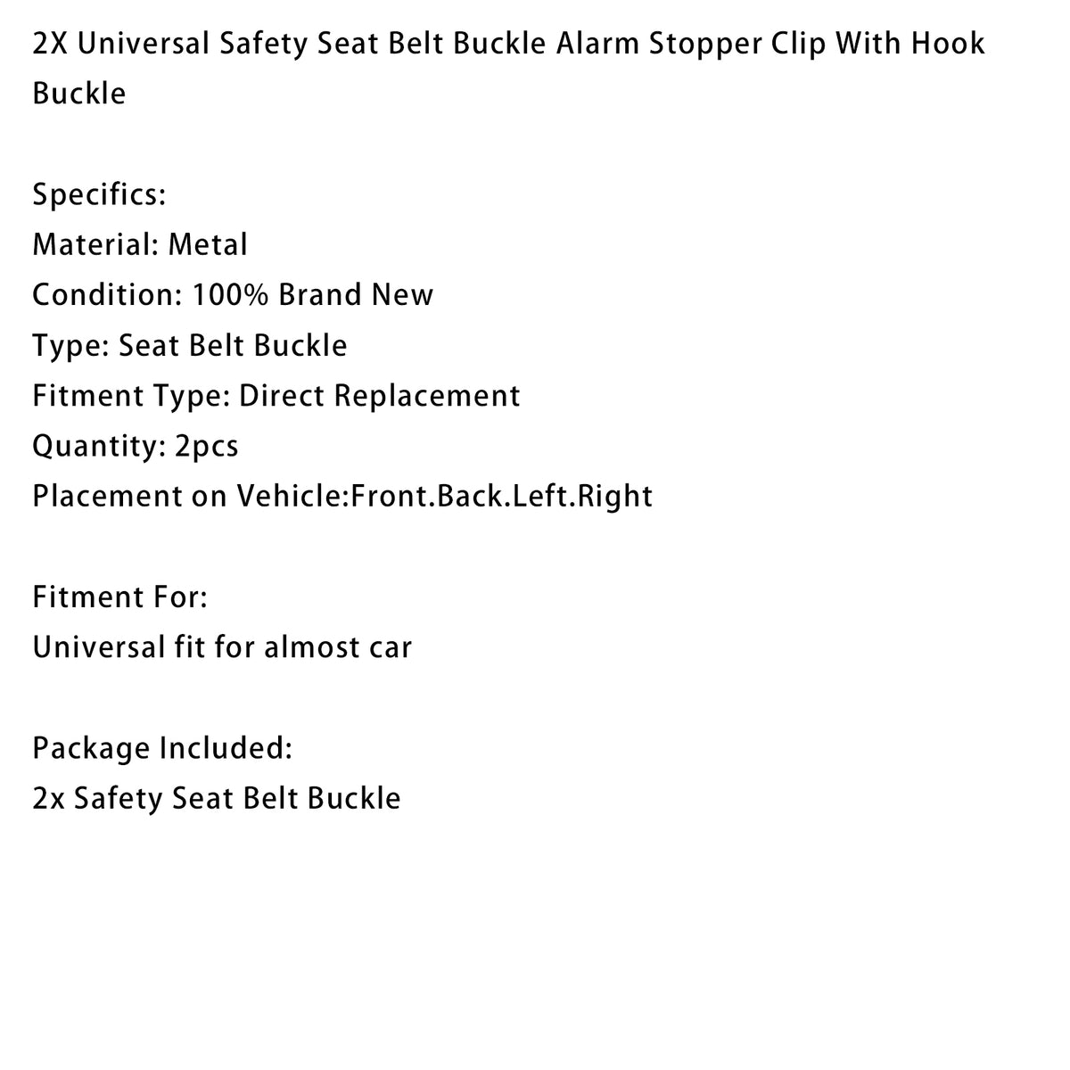 2X Universal Safety Seat Belt Buckle Alarm Stopper Clip With Hook Buckle