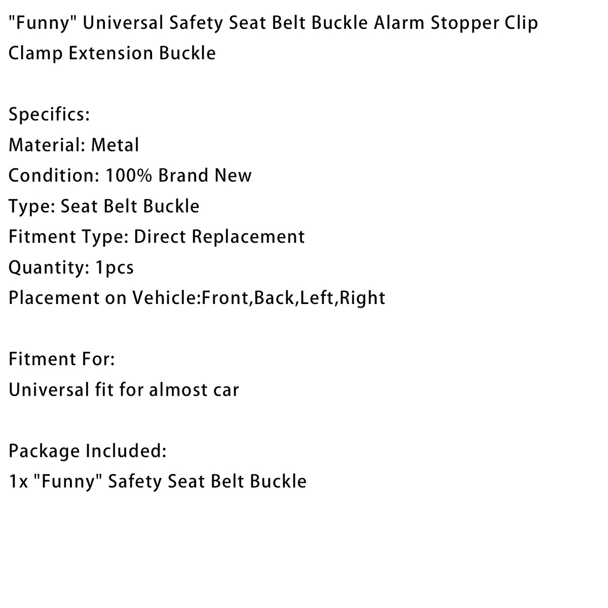 Funny Universal Safety Seat Belt Buckle Alarm Stopper Extension Buckle