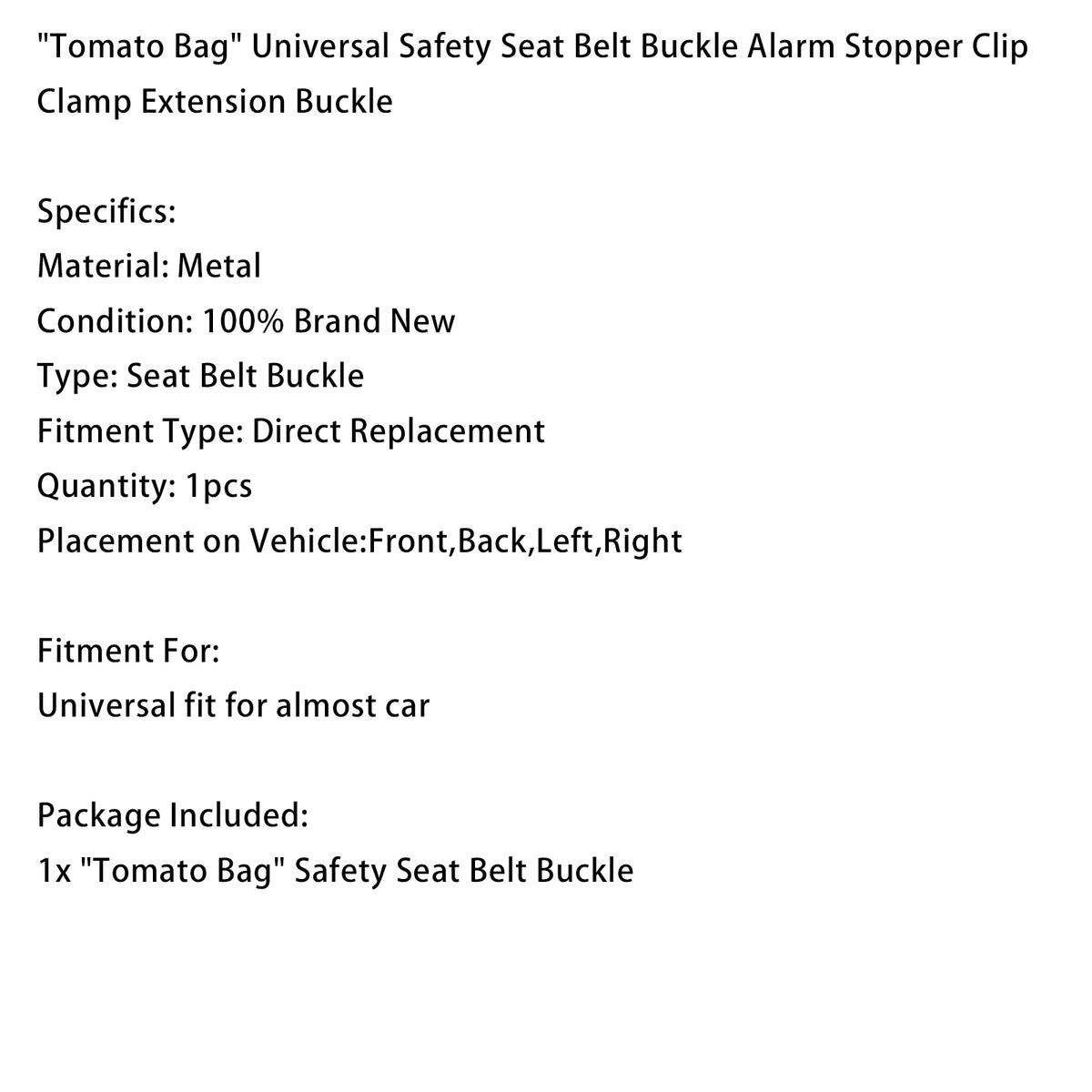 Tomato Bag Universal Safety Seat Belt Buckle Alarm Stopper Extension Buckle