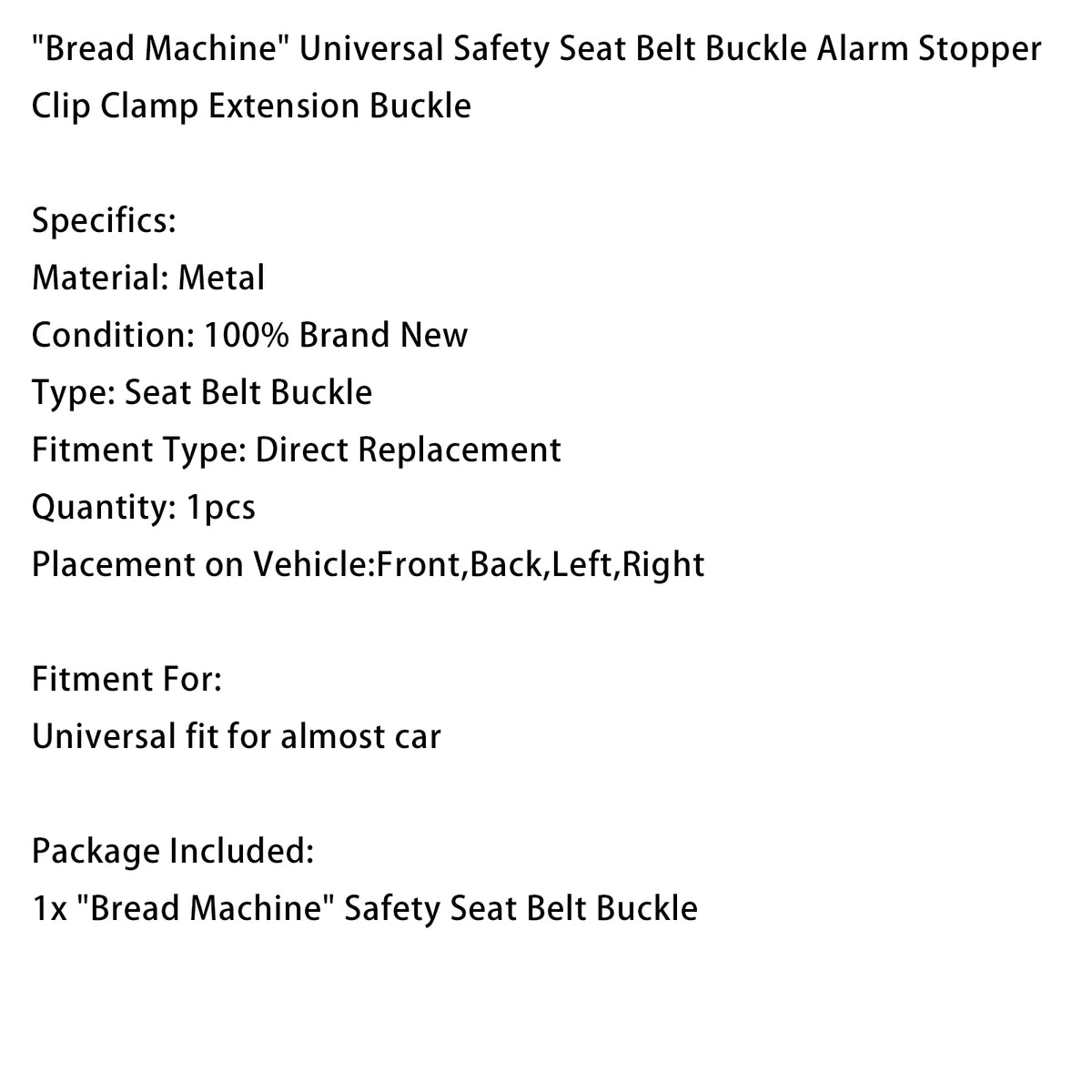Bread Machine Universal Safety Seat Belt Buckle Alarm Stopper Extension Buckle