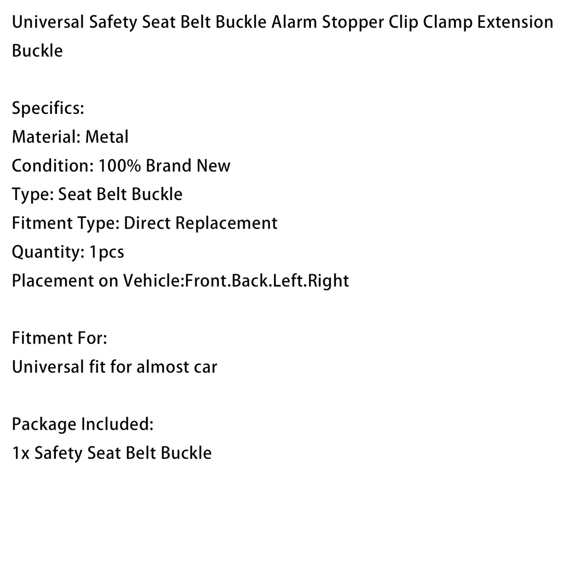 1X Universal Safety Seat Belt Buckle Alarm Stopper Clip With Hook Buckle