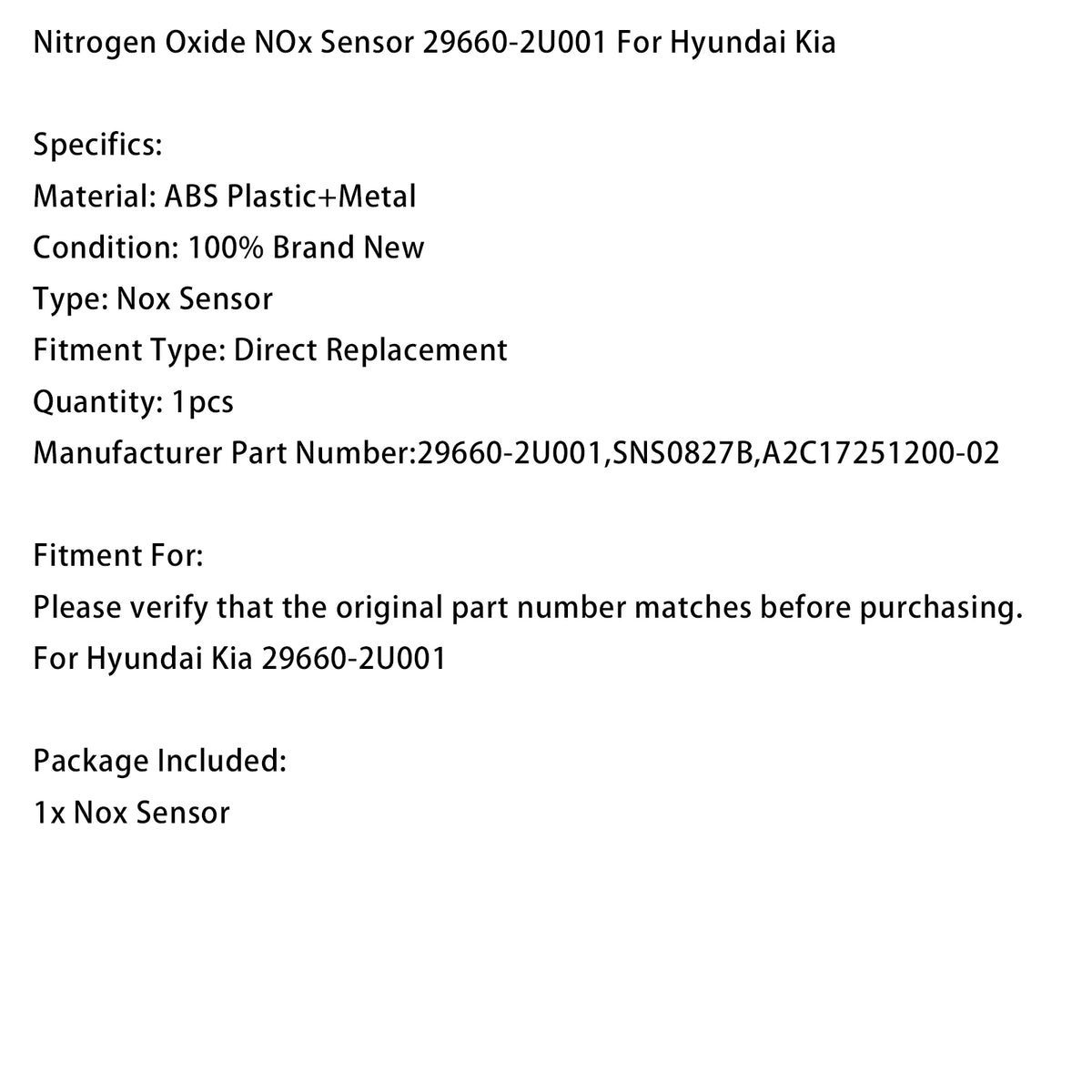 Nitrogen Oxide NOx Sensor 29660-2U001 For Hyundai Kia