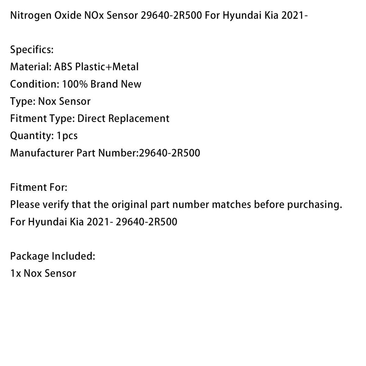 Nitrogen Oxide NOx Sensor 29640-2R500 For Hyundai Kia 2021-