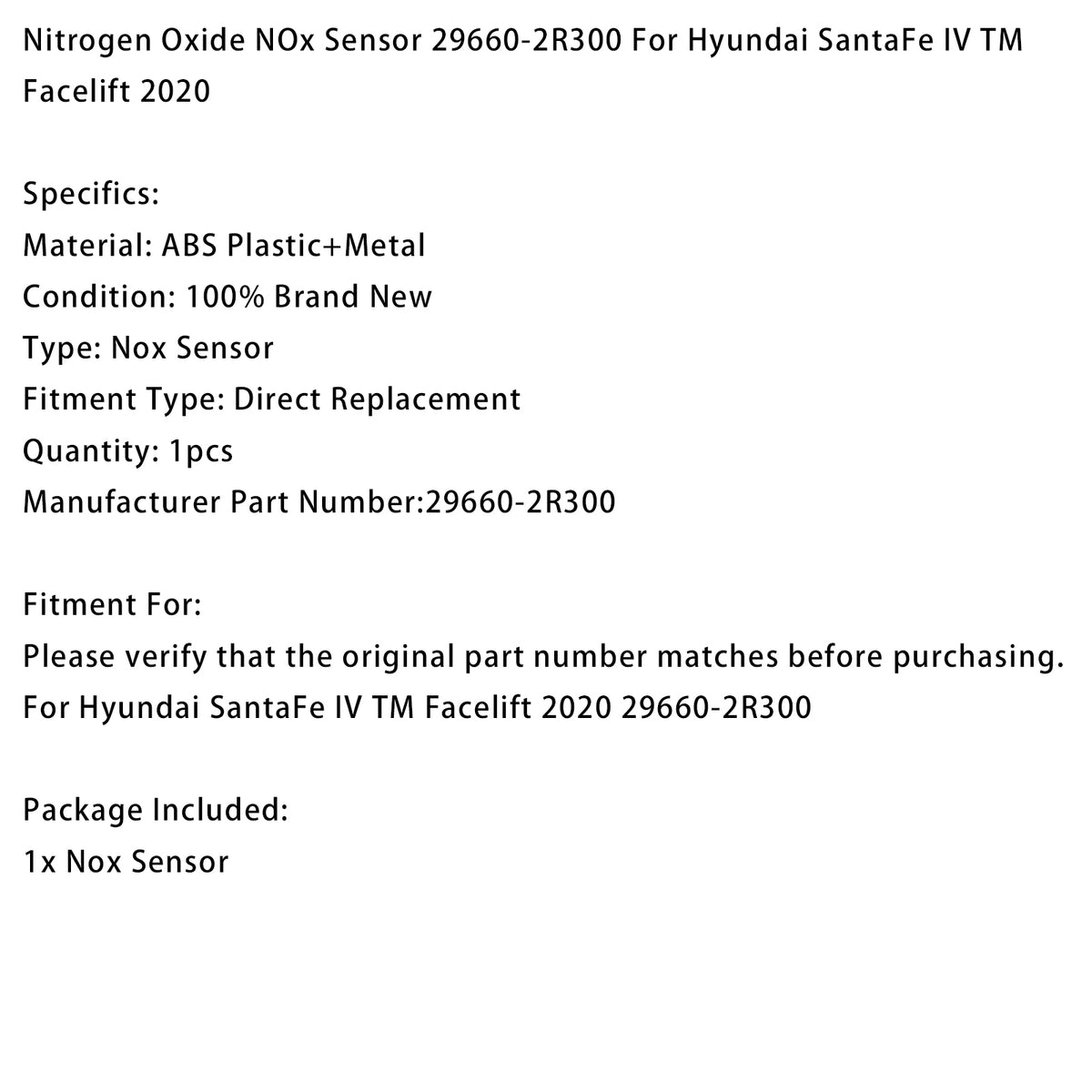 2020 Hyundai SantaFe IV TM Facelift 29660-2R300 NOx Sensor Generic