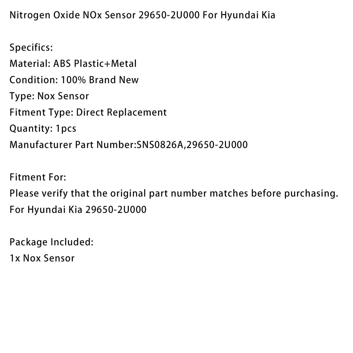 Nitrogen Oxide NOx Sensor 29650-2U000 For Hyundai Kia