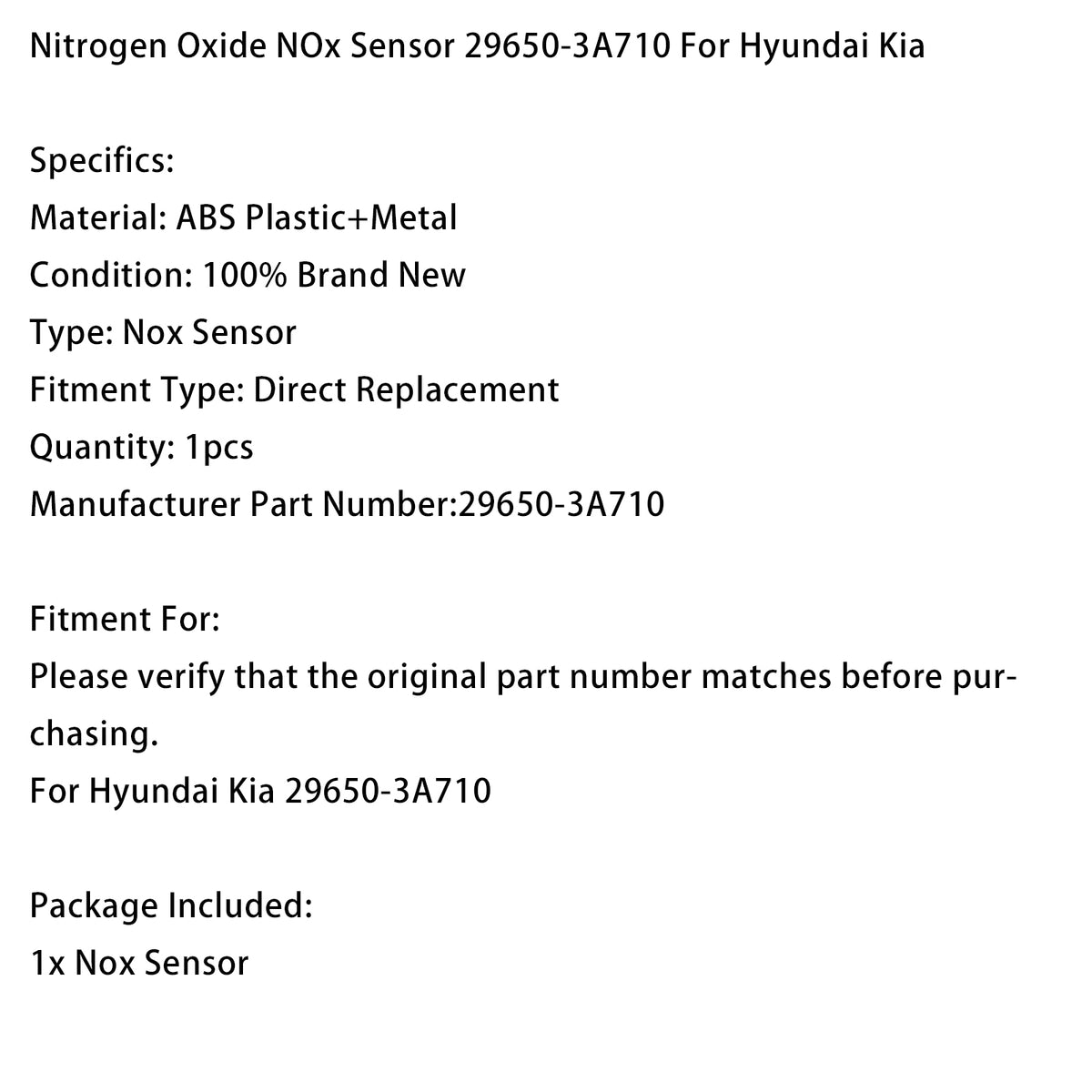 Nitrogen Oxide NOx Sensor 29650-3A710 For Hyundai Kia