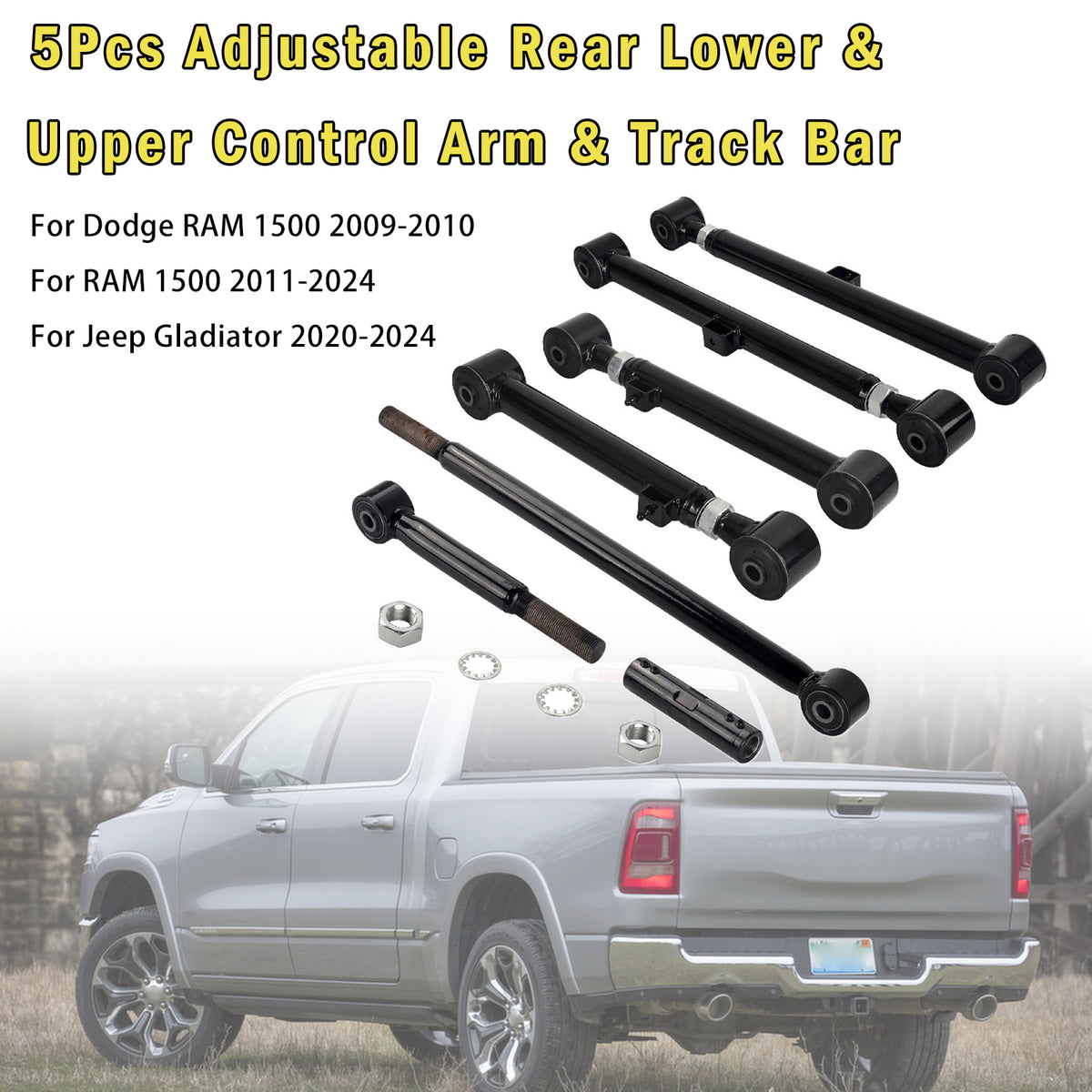 2009-2010 Dodge RAM 1500 5Pcs Adjustable Rear Lower & Upper Control Arm & Track Bar Generic