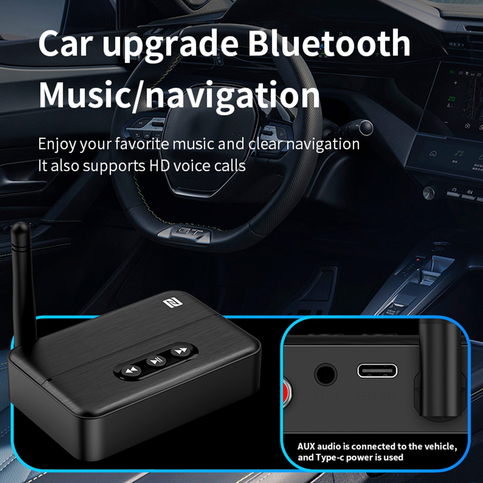 Receptor de audio NFC Bluetooth 5.4 Amplificador AUX/RCA Unidad flash USB para reproducir música
