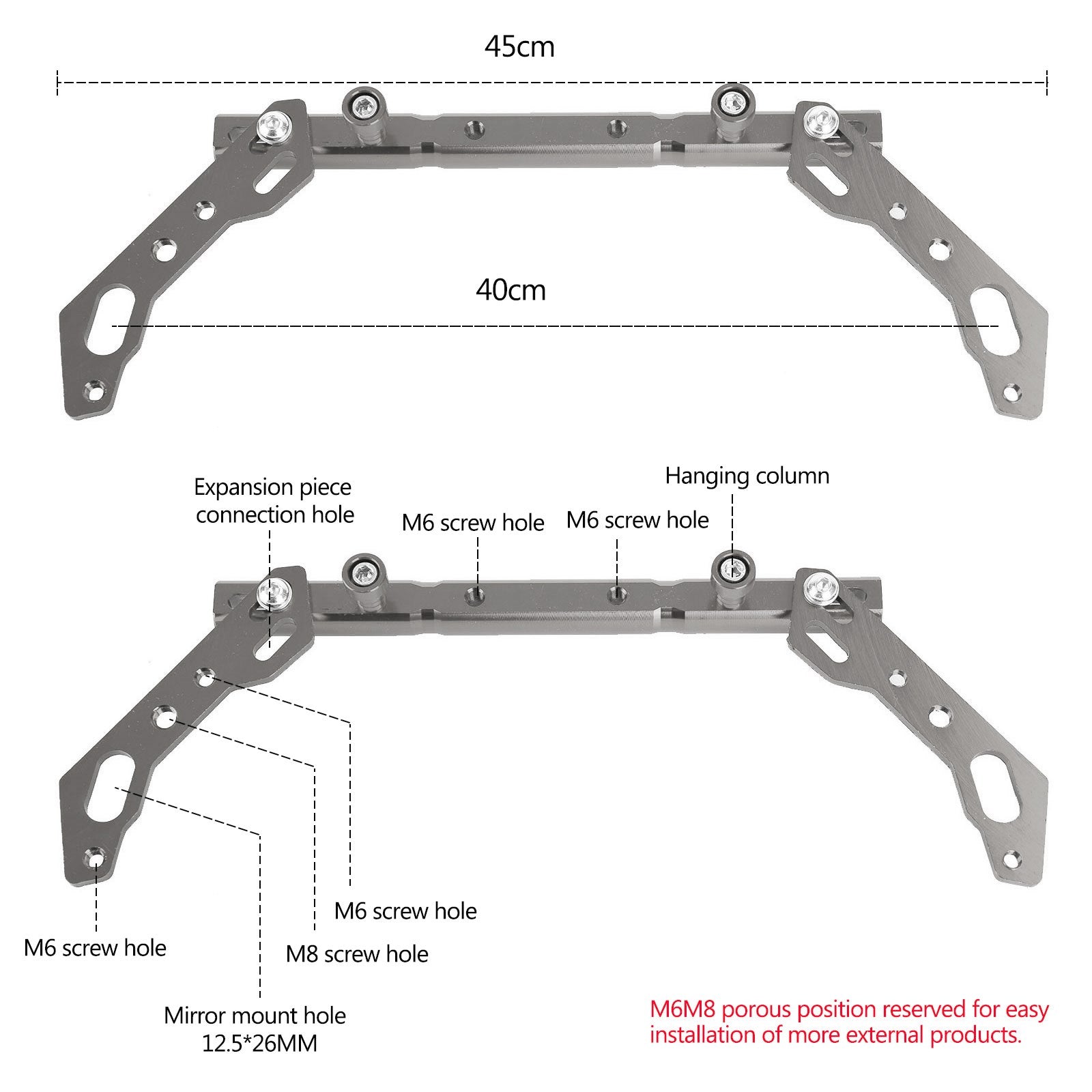 Levier en aluminium de barre de poignée croisée d'équilibre réglable de CNC, argent adapté au moteur