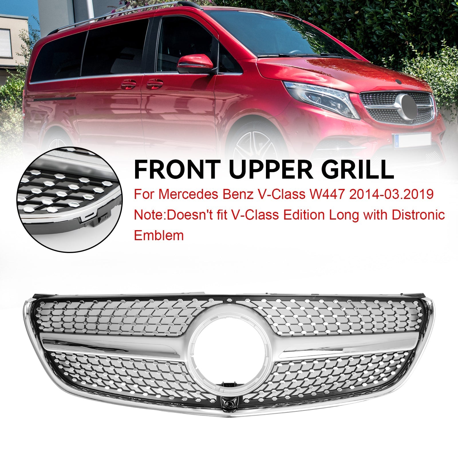 V Class W447 2014-03.2019 Mercedes Benz Diamond Front Upper Grille Grill