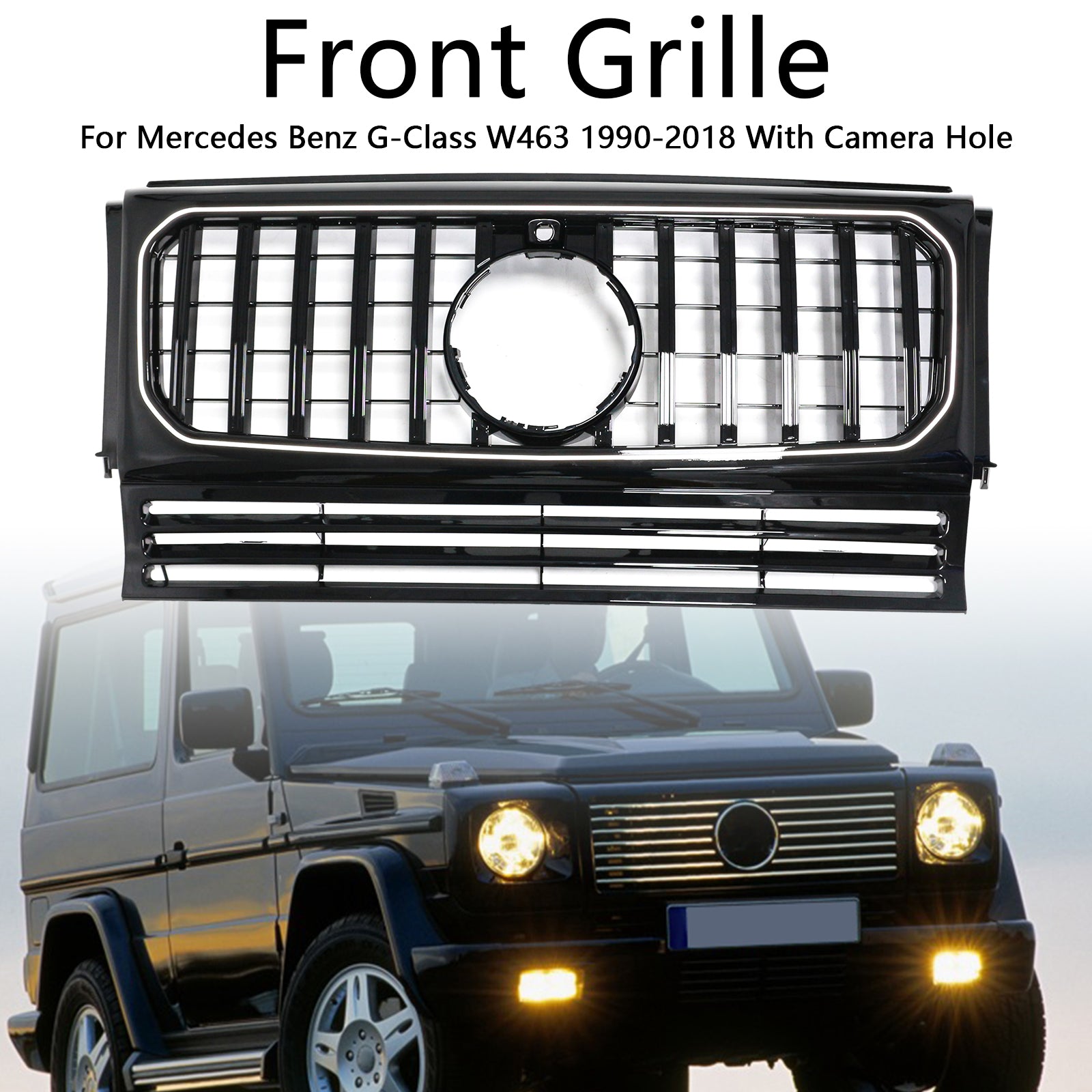1990–2018 Mercedes-Benz G-klasse W463 Med kamerahull, blank sort frontstøtfangergrill