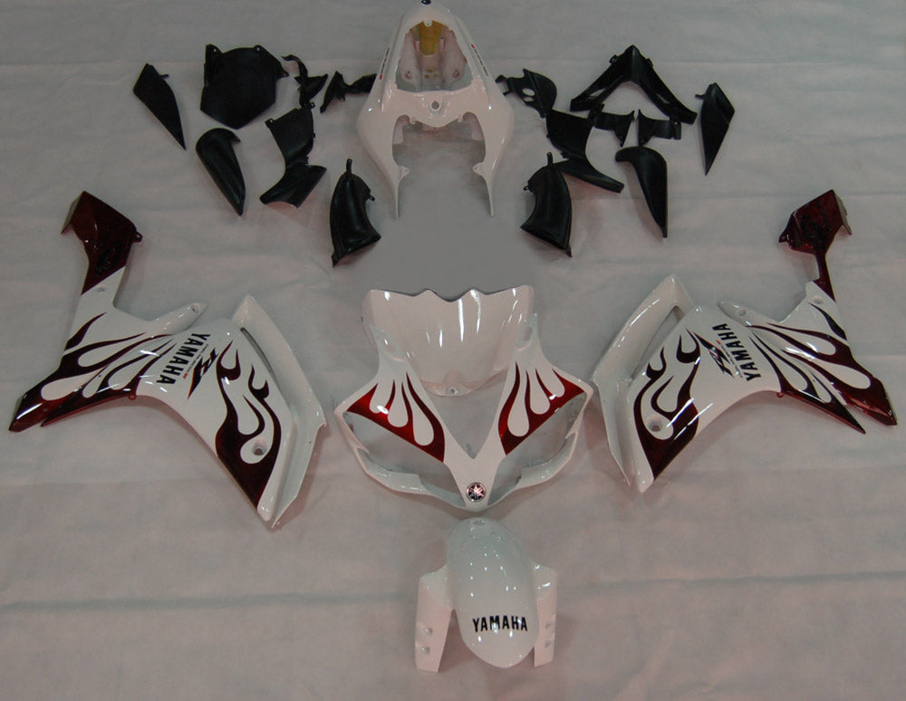 2007-2008 Yamaha YZF-R1 White & Dark Red Flame Racing Fairings Generic