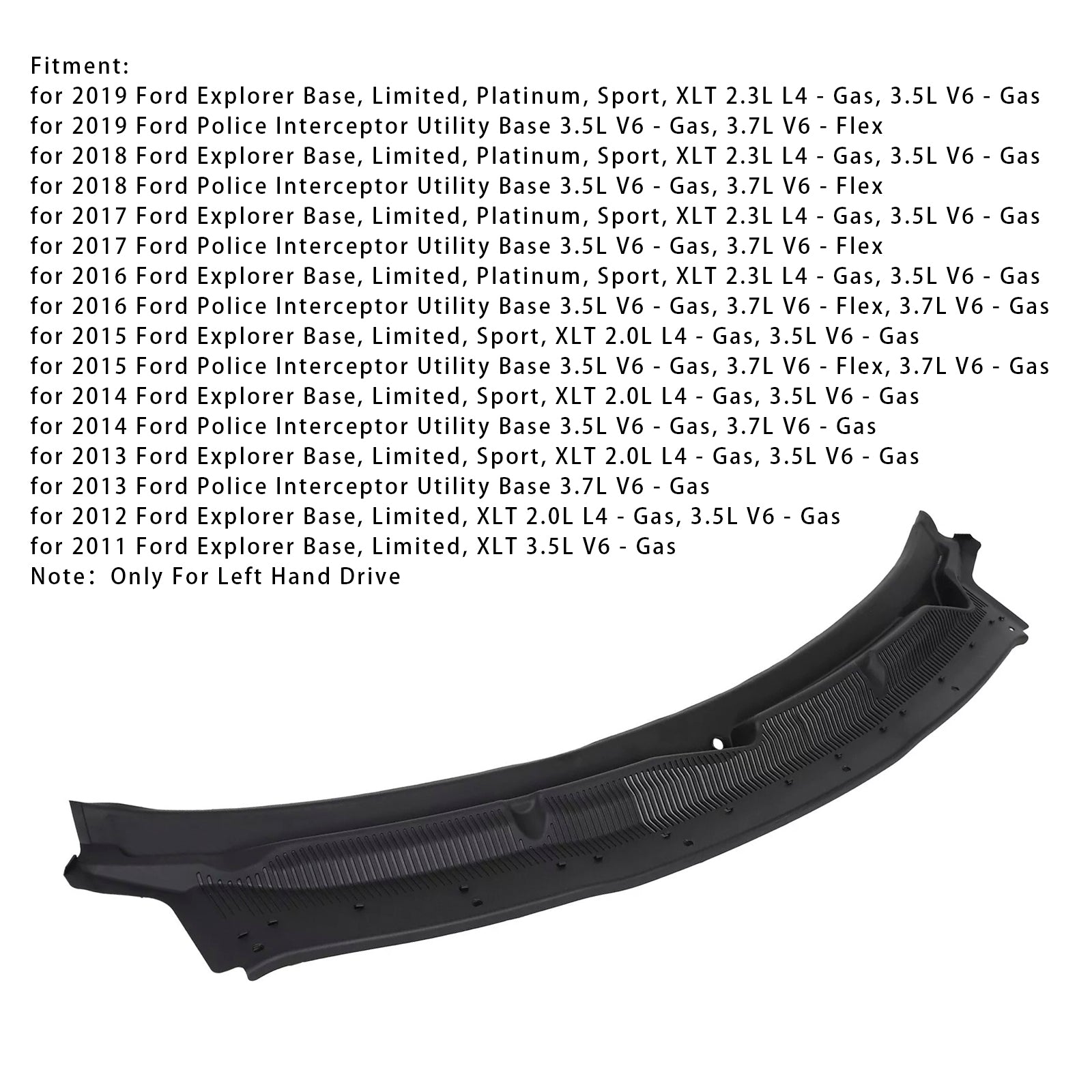2012 Ford Explorer Base, Limited, XLT 2.0L L4 - Gas, 3.5L V6 - Gas Windshield Cowl Grille Top BB5Z78022A68AA