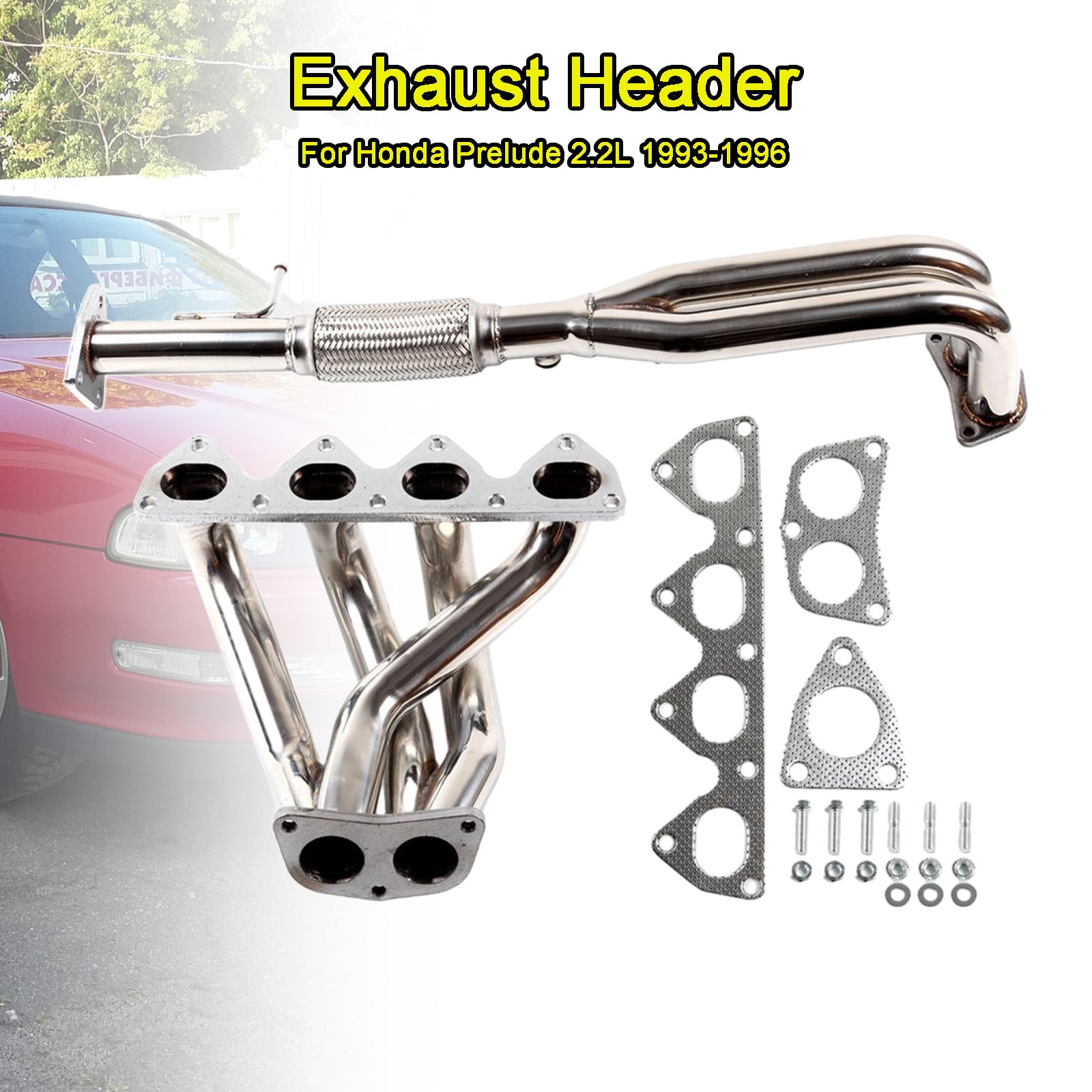 Steel Manifold Exhaust Racing Header Stainless Fit Honda Prelude 2.2L 1993-1996