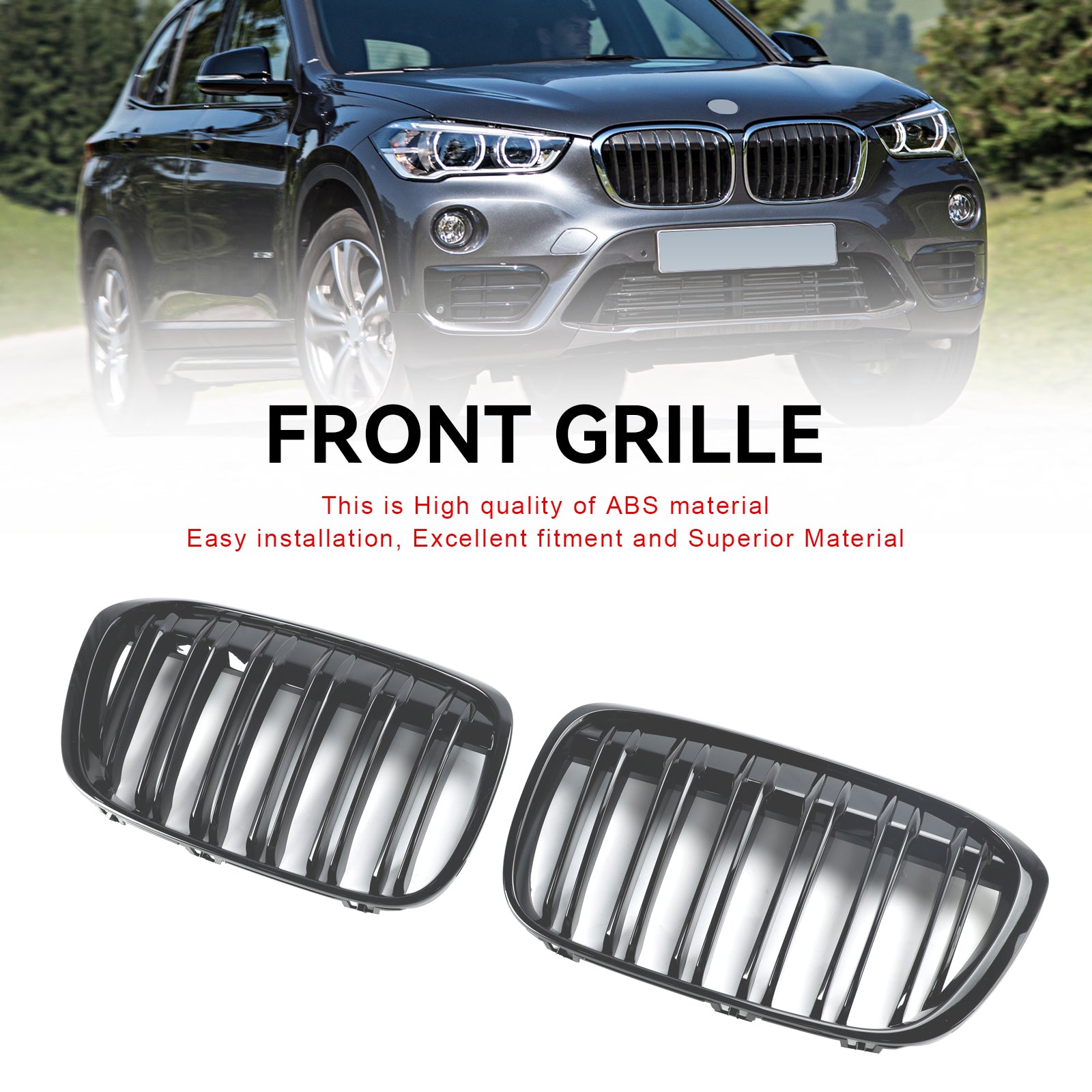 2016-2019 BMW X1 F48 F49 2PCS Grille de calandre avant noire brillante