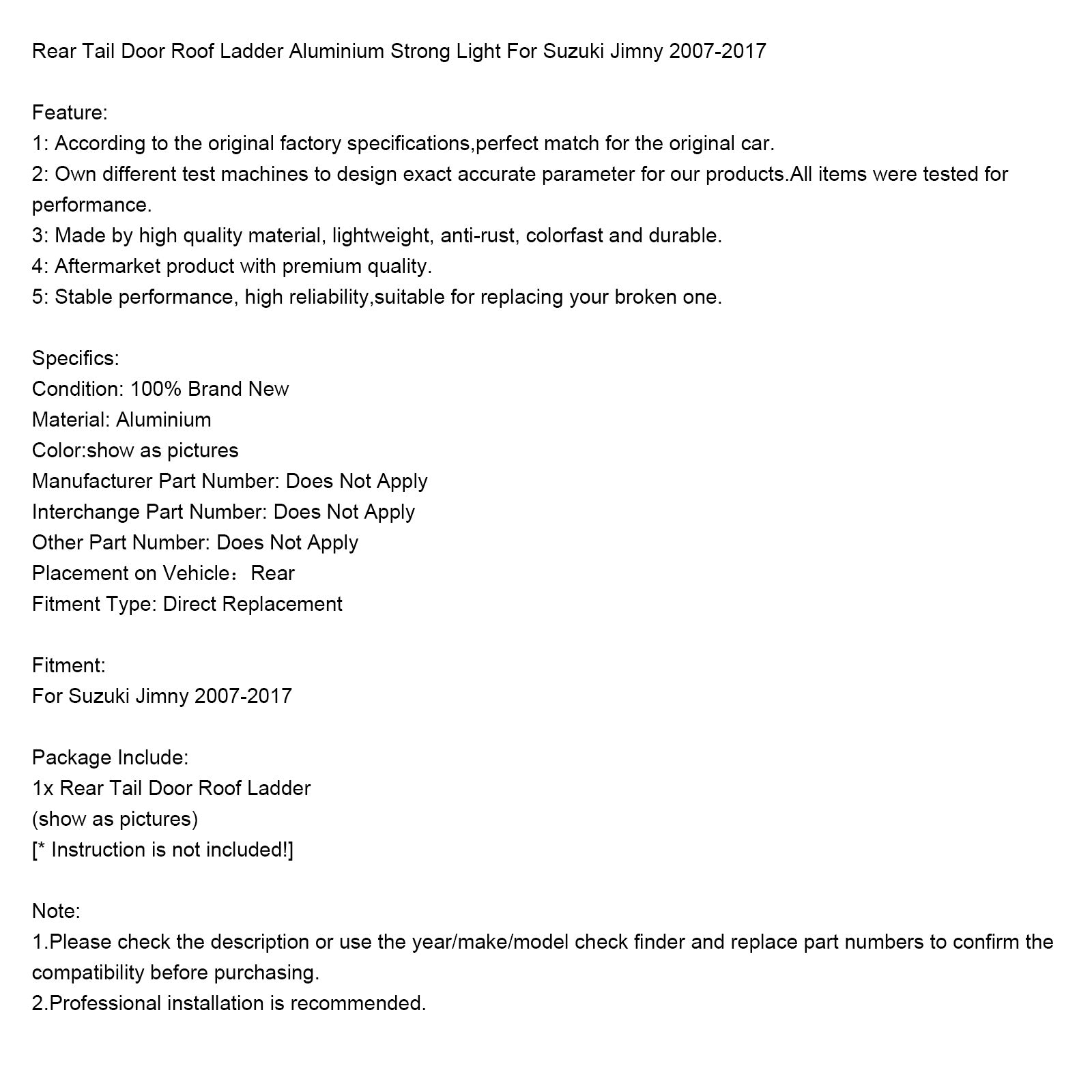 2007-2017 Suzuki Jimny traseira porta da cauda do telhado de alumínio