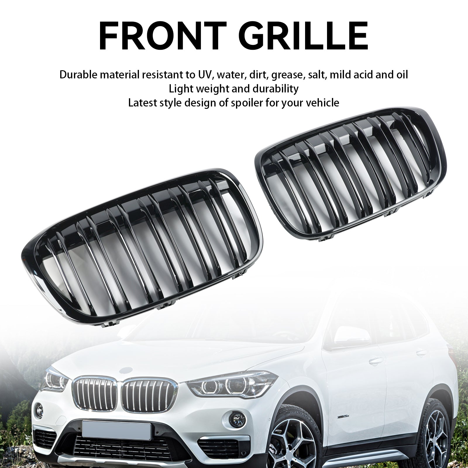 2016-2019 BMW X1 F48 F49 2PCS Grille de calandre avant noire brillante