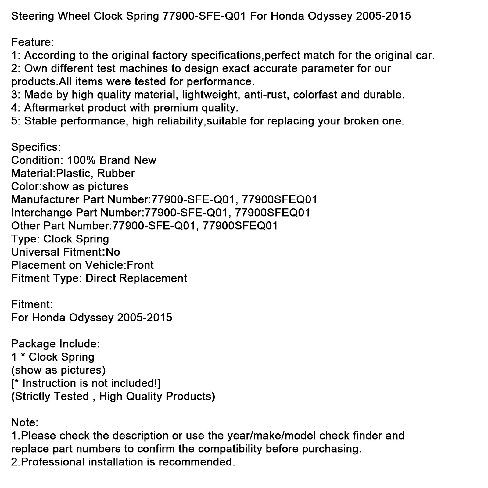 Resorte del reloj del volante Honda Odyssey 2005-2015 77900-SFE-Q01